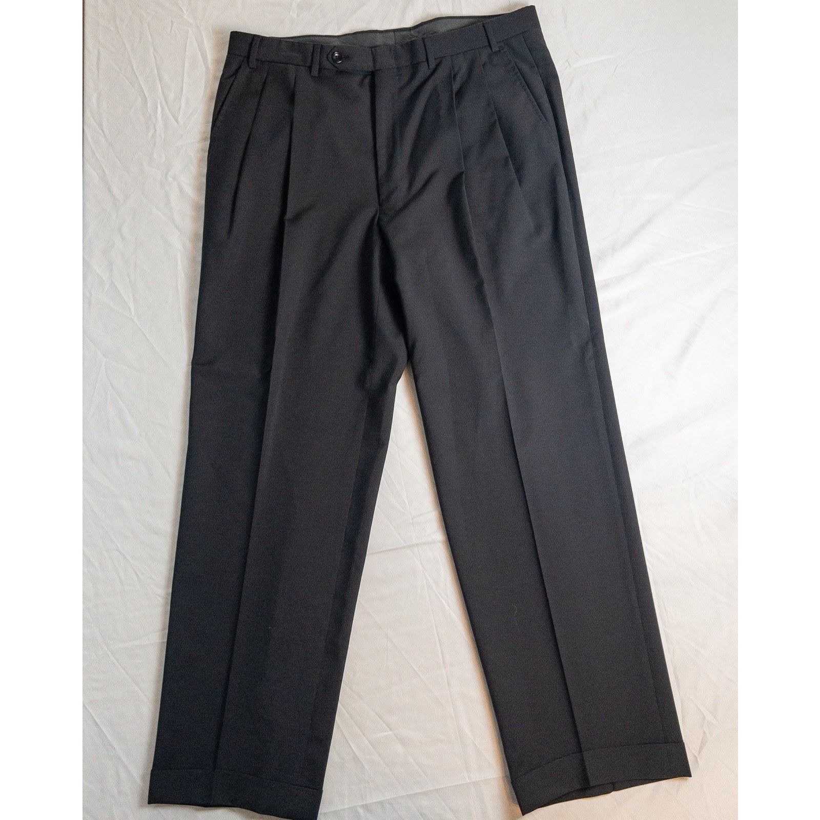 Canali Canali Mens Dress Pants 36x27 Black Wool Pleated A78220/99 Size 34R - 2 Thumbnail