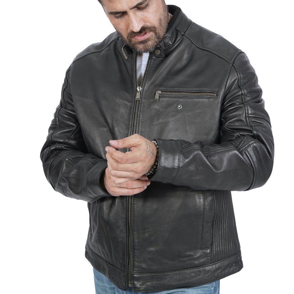 image of Solid Gold Bike John Biker Black Leather Jacket, Men's (Size Medium)