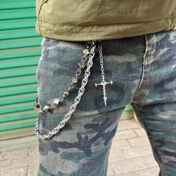 Jewelry Silver Men's Chain Wallet Chain Accessory with Cross Pendant Size ONE SIZE - 7 Thumbnail