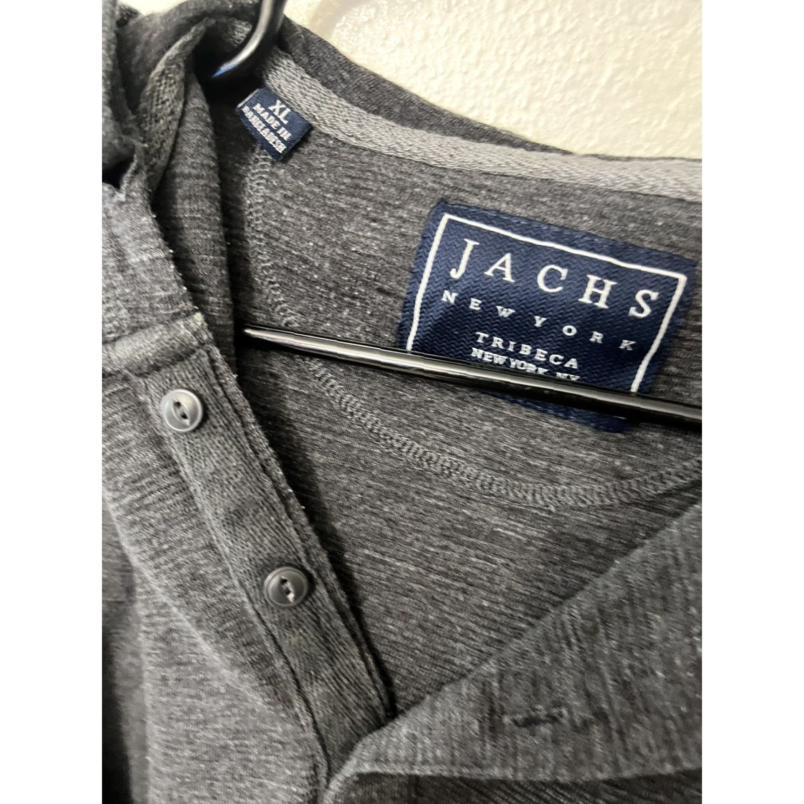 Vintage JACHS Men’s Long Sleeve 1/4 Button Hoodie Shirt Gray XL Striped Casual Pullover Hoodie with Pockets Mock Neck Stand-Up Collar Size US XL / EU 56 / 4 - 3 Thumbnail
