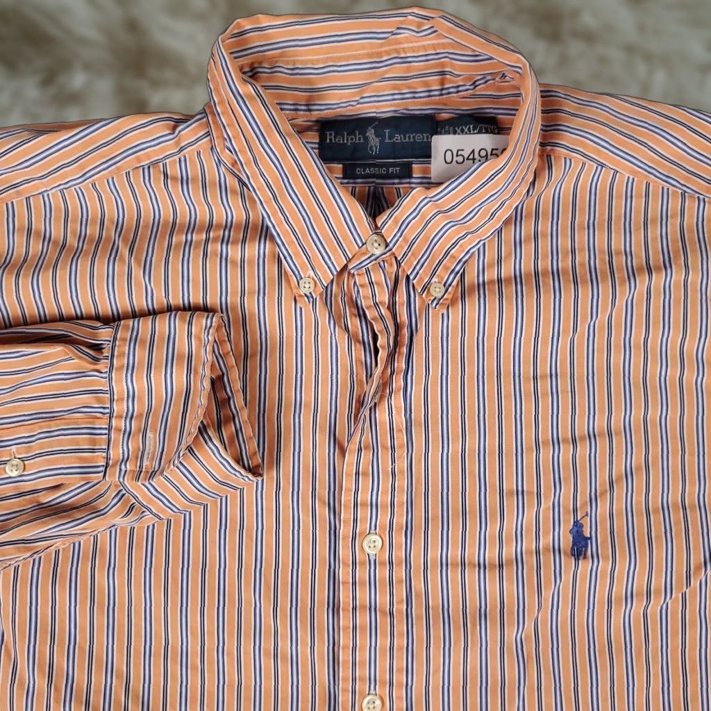 Ralph Lauren Ralph Lauren Shirt Mens 2XL Orange Striped Button-Up Long Sleeve Casual Dress Shirt Orange Polo Logo 2XL Mens Size US XXL / EU 58 / 5 - 1 Thumbnail