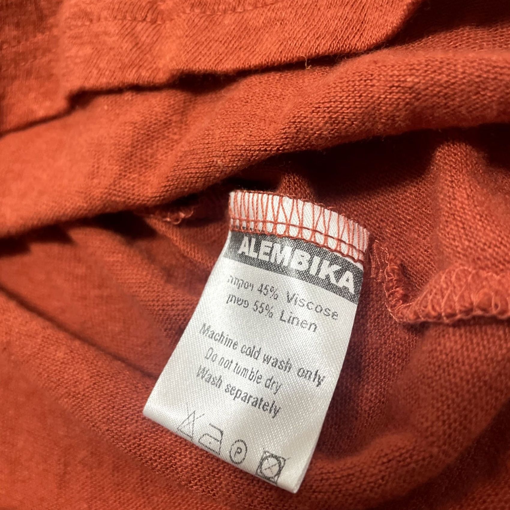 Vintage VINTAGE? Alembika Linen V-Neck Top Tunic Women 6 Burnt Orange Hi-Lo Oversized Boho Lagenlook Size M / US 6-8 / IT 42-44 - 6 Thumbnail