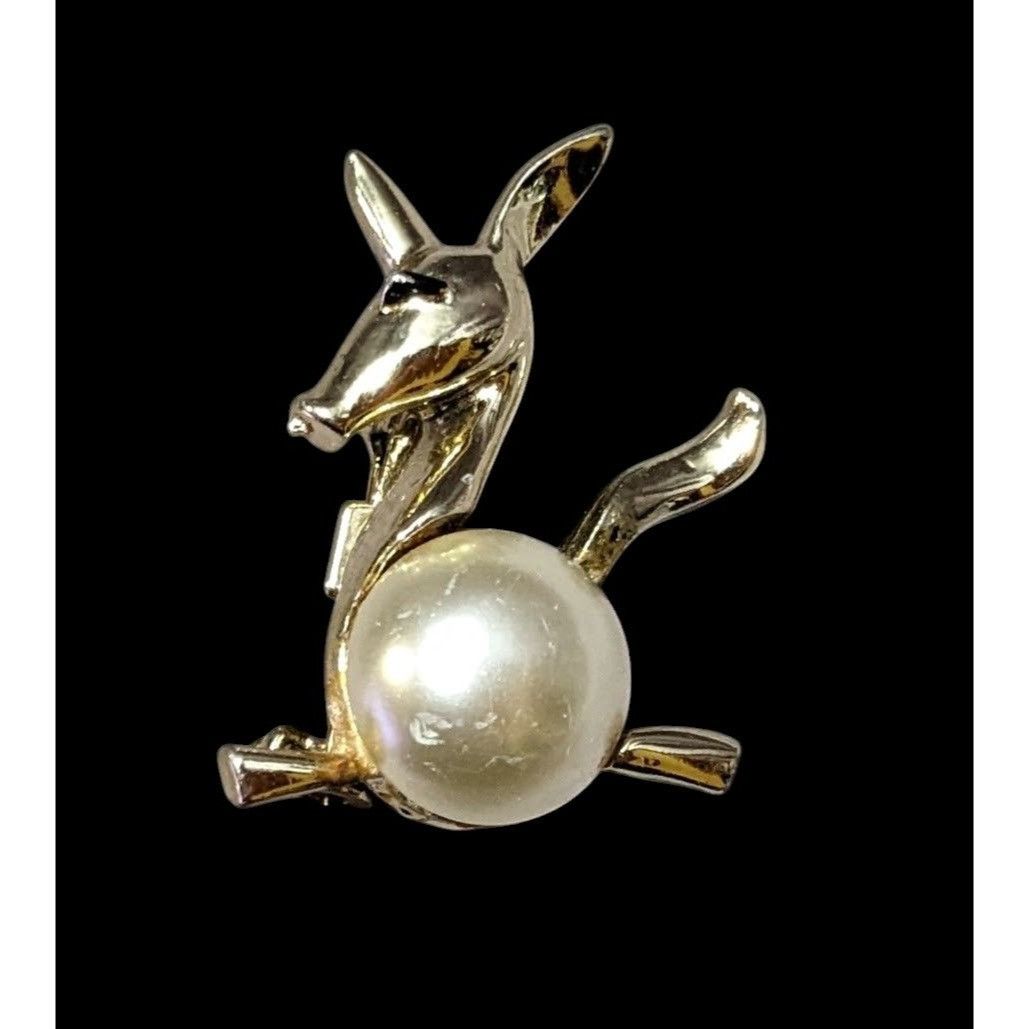 Other Vintage Gold Tone Stylized Faux Pearl Donkey Brooch Size ONE SIZE - 1 Thumbnail