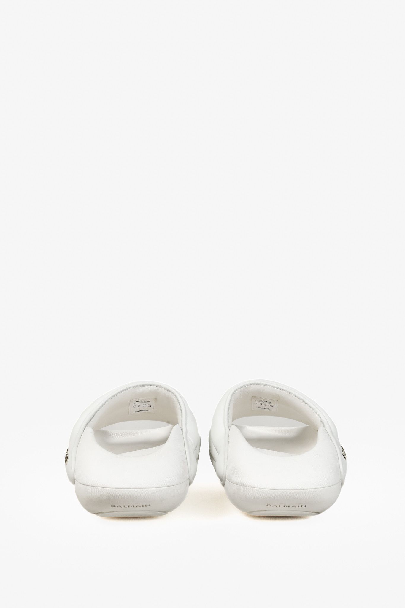 Balmain Balmain YN1VL699LPQP0A White Leather B-It Padded Mules Size US 6.5 / IT 36.5 - 3 Thumbnail