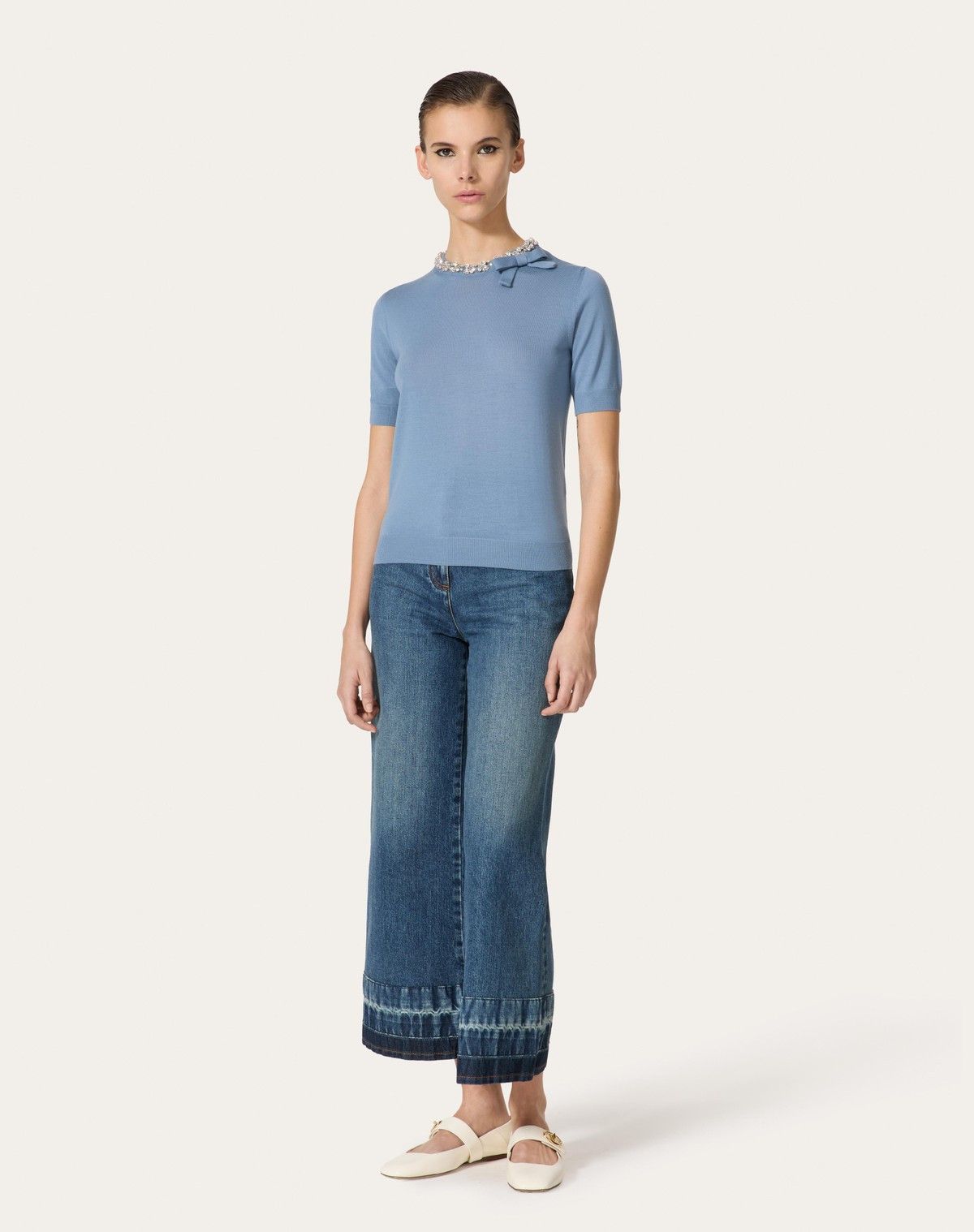 Valentino o1s1wg110525 Embroidered Wool Jumper in Blue Size S / US 4 / IT 40 - 3 Thumbnail