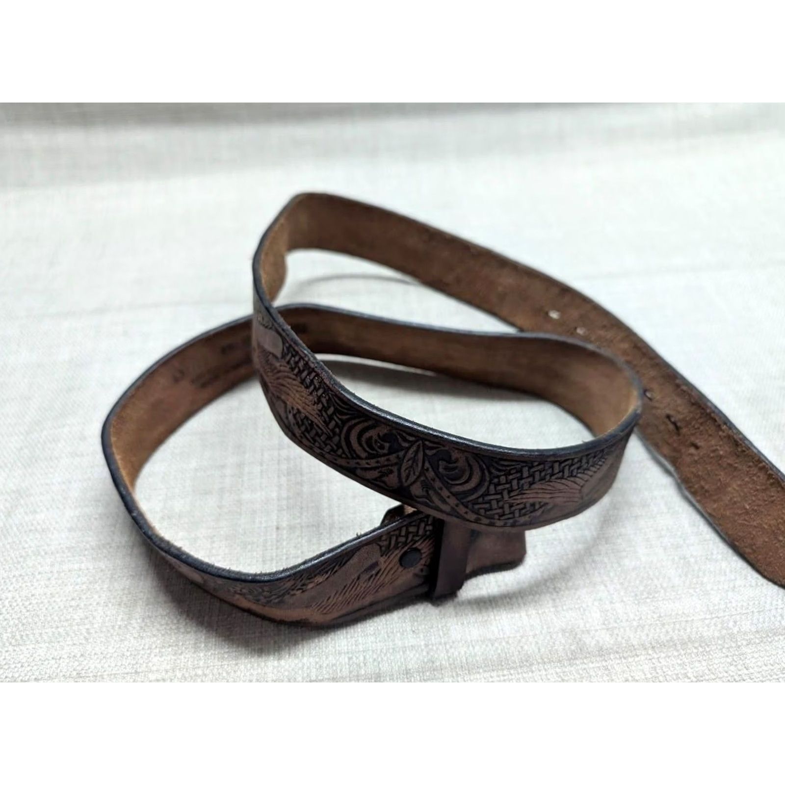 Vintage VINTAGE American Eagle belt Western belt 42 Leather Brown 1-3/8" Regular Men's Belt Cowboy USA Size 42 - 3 Thumbnail