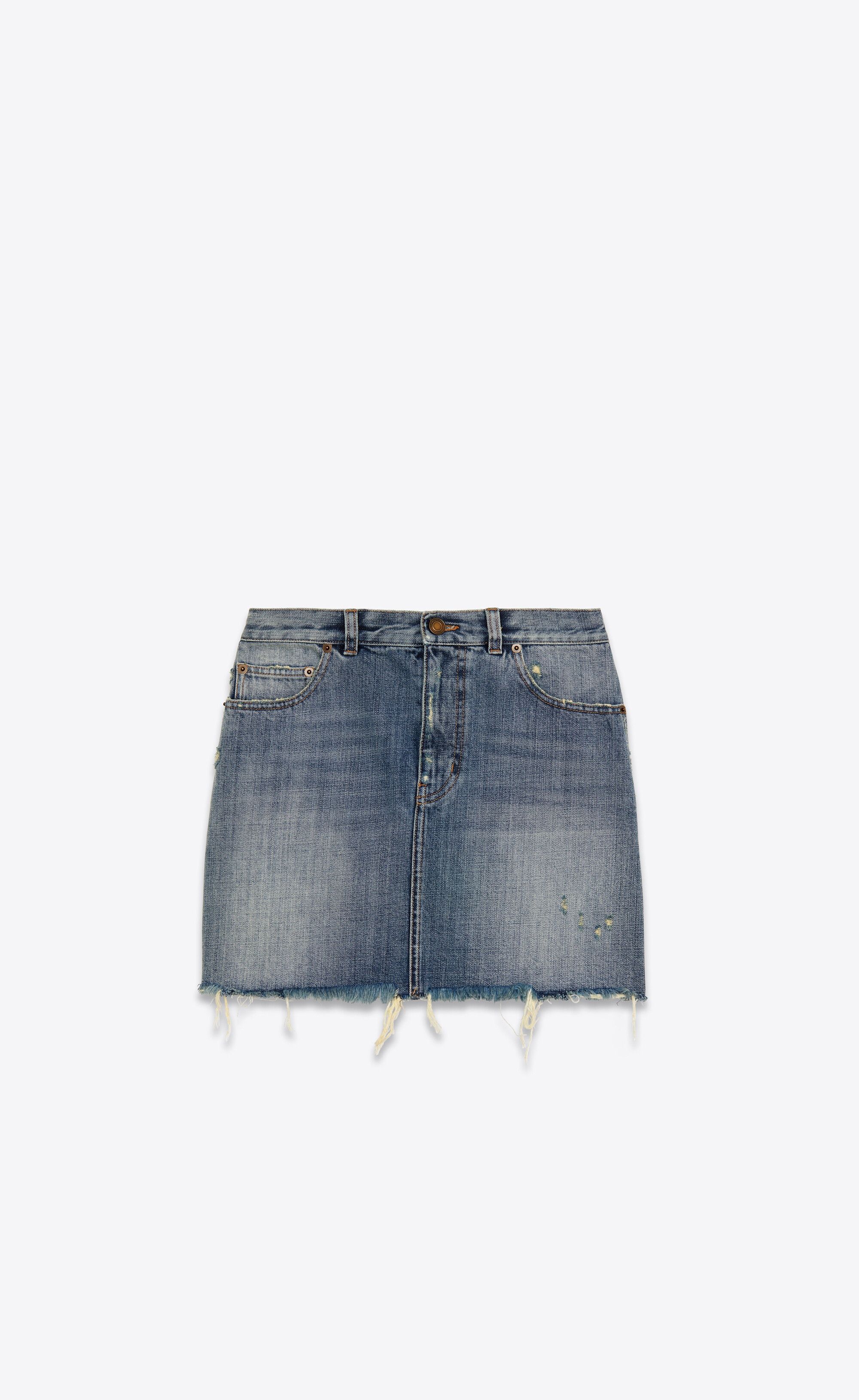 Saint Laurent Paris o1s1wg111124 Classic Raw-Edge Mini Skirt Sandy Fall Denim Size 26" / US 2 / IT 38 - 1 Thumbnail