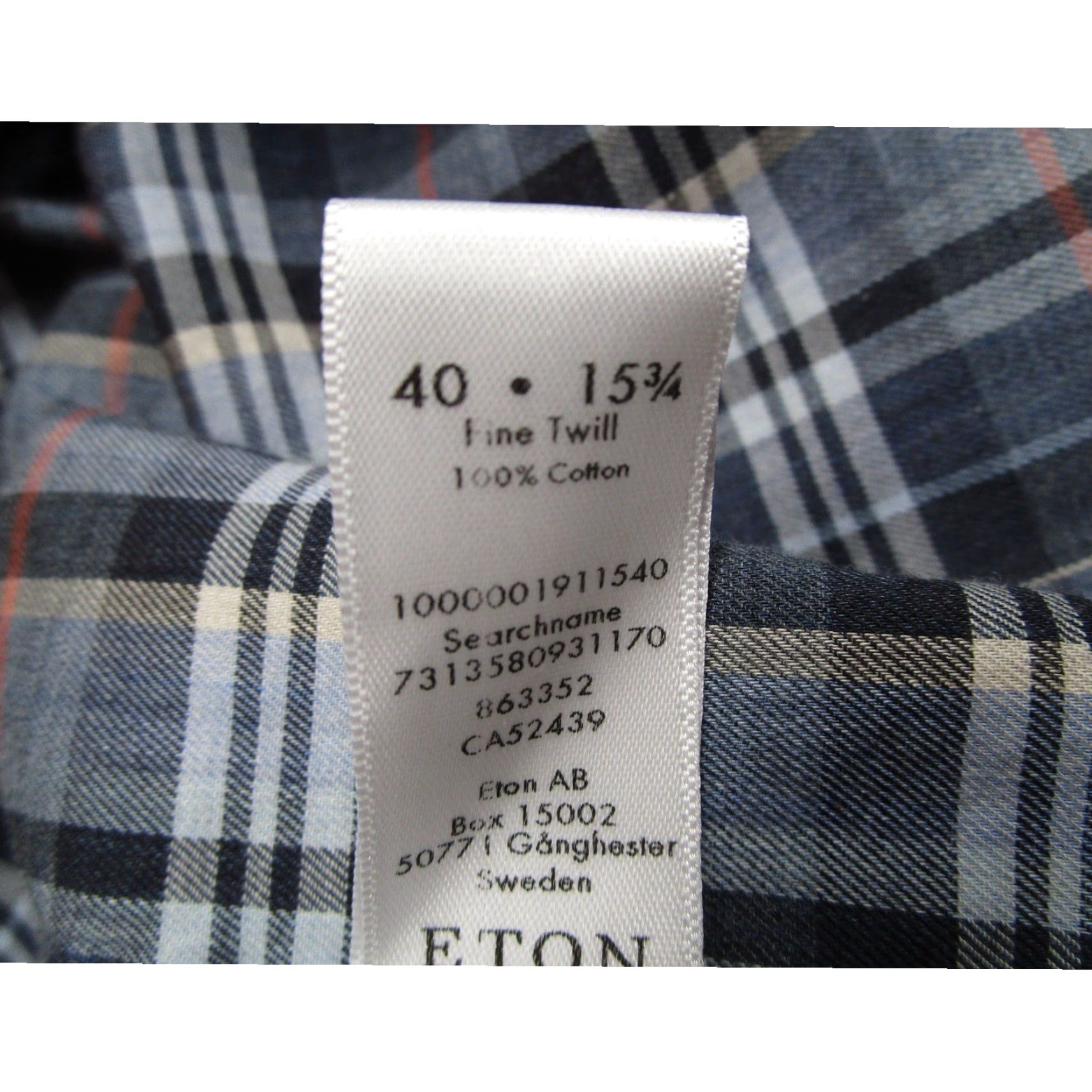 Eton Eton Contemporary Fit Dress Shirt Mens 15.5 41in Cotton Twill Plaid Blue Grey Orange Multicolor Long Sleeve Button-Down Spread Collar Mens Size 42R - 4 Thumbnail