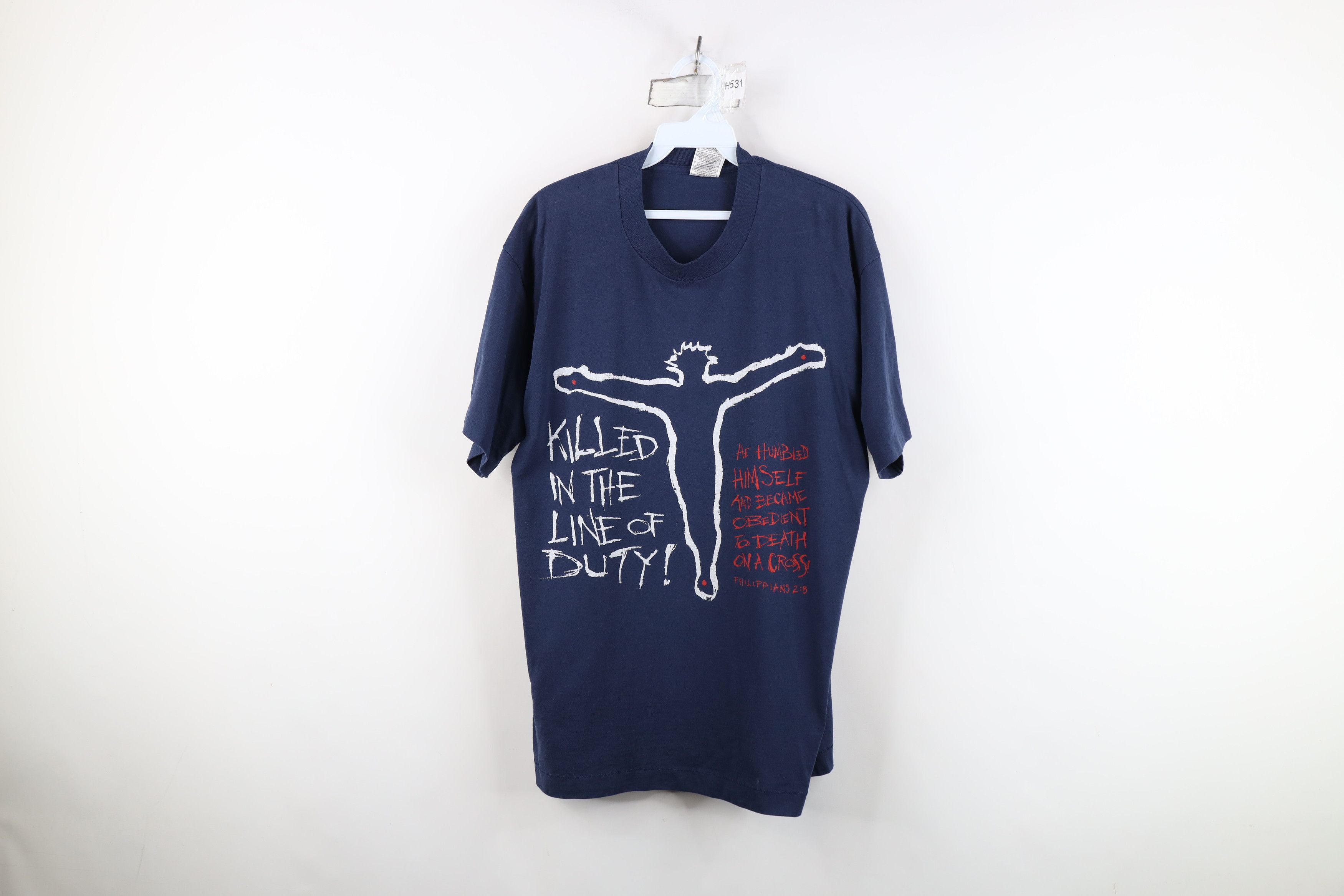 Vintage Vintage 90s Killed In the Line of Duty Jesus T-Shirt Size US L / EU 52-54 / 3 - 1 Thumbnail