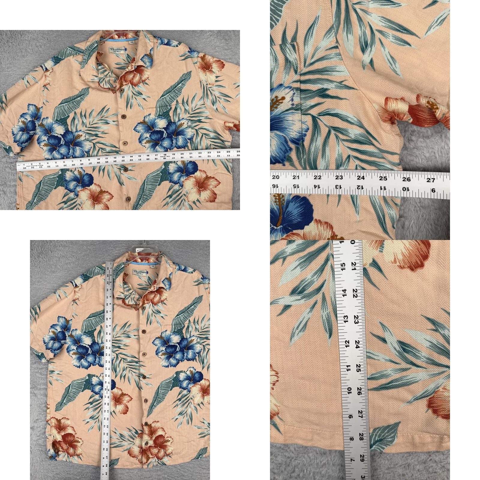 Vintage Caribbean Shirt Mens Big 2X Peach Short Sleeve Hawaiian Silk Blend Floral Size US XXL / EU 58 / 5 - 8 Thumbnail