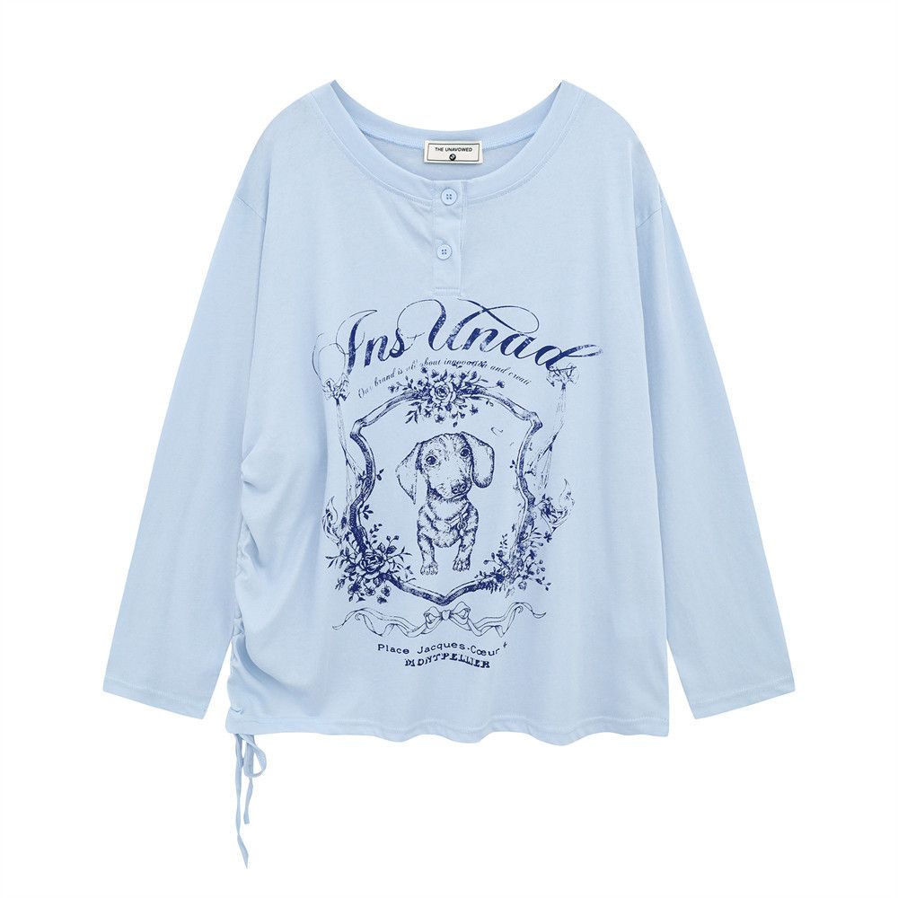 Japanese Brand × Vintage Puppy print drawstring casual loose long-sleeved T-shirt y2k Size US M / EU 48-50 / 2 - 1 Thumbnail
