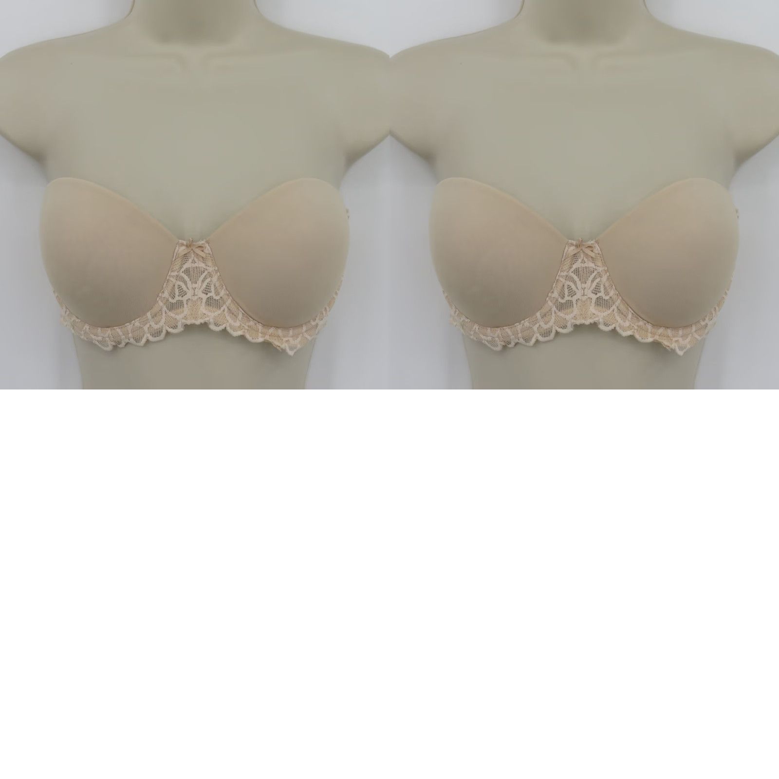 Vintage SO 36B Bra Strapless Underwire Padded Beige Bow Womens Size ONE SIZE - 9 Thumbnail