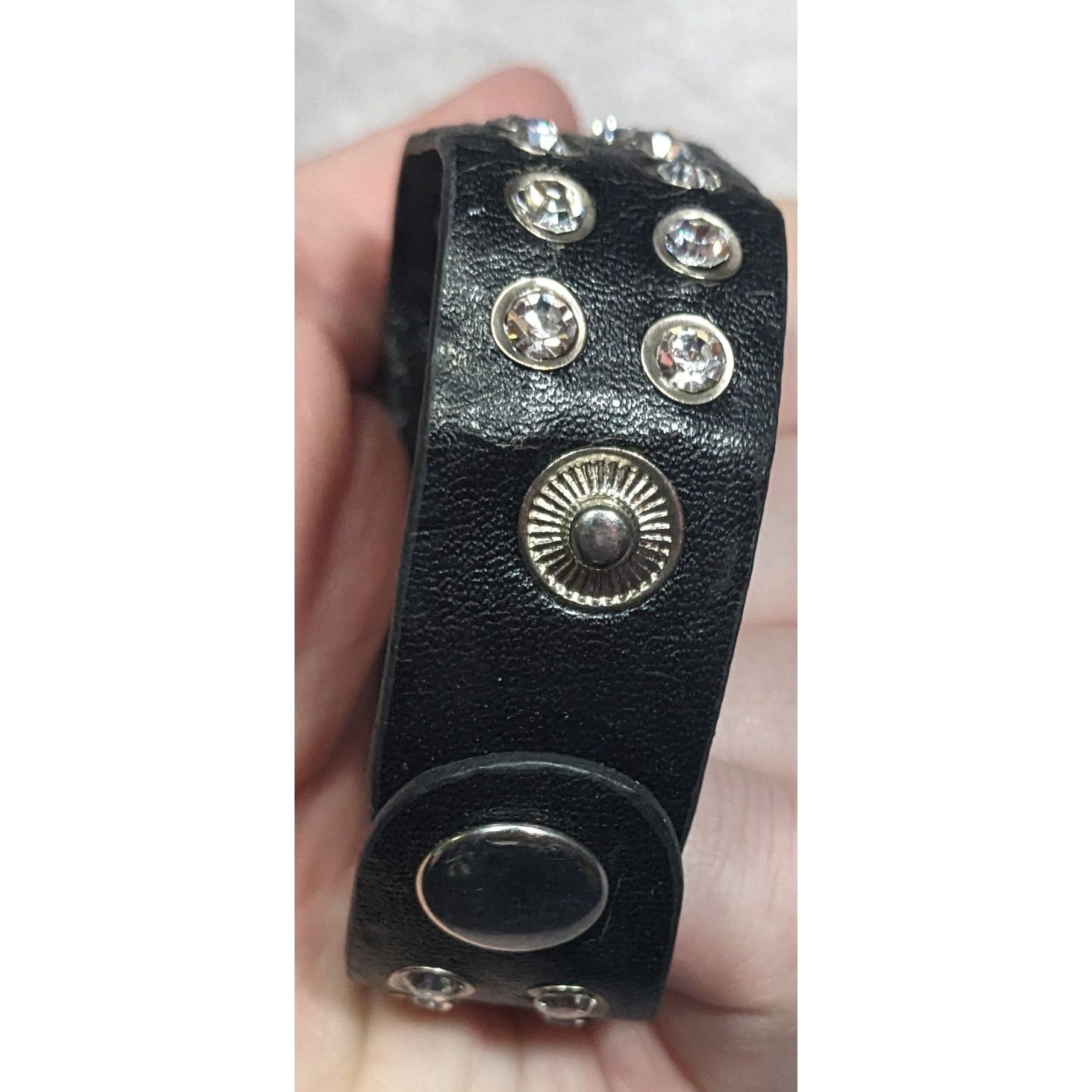 Other Glam Goth Rhinestone Studded Faux Leather Bracelet Size ONE SIZE - 11 Thumbnail