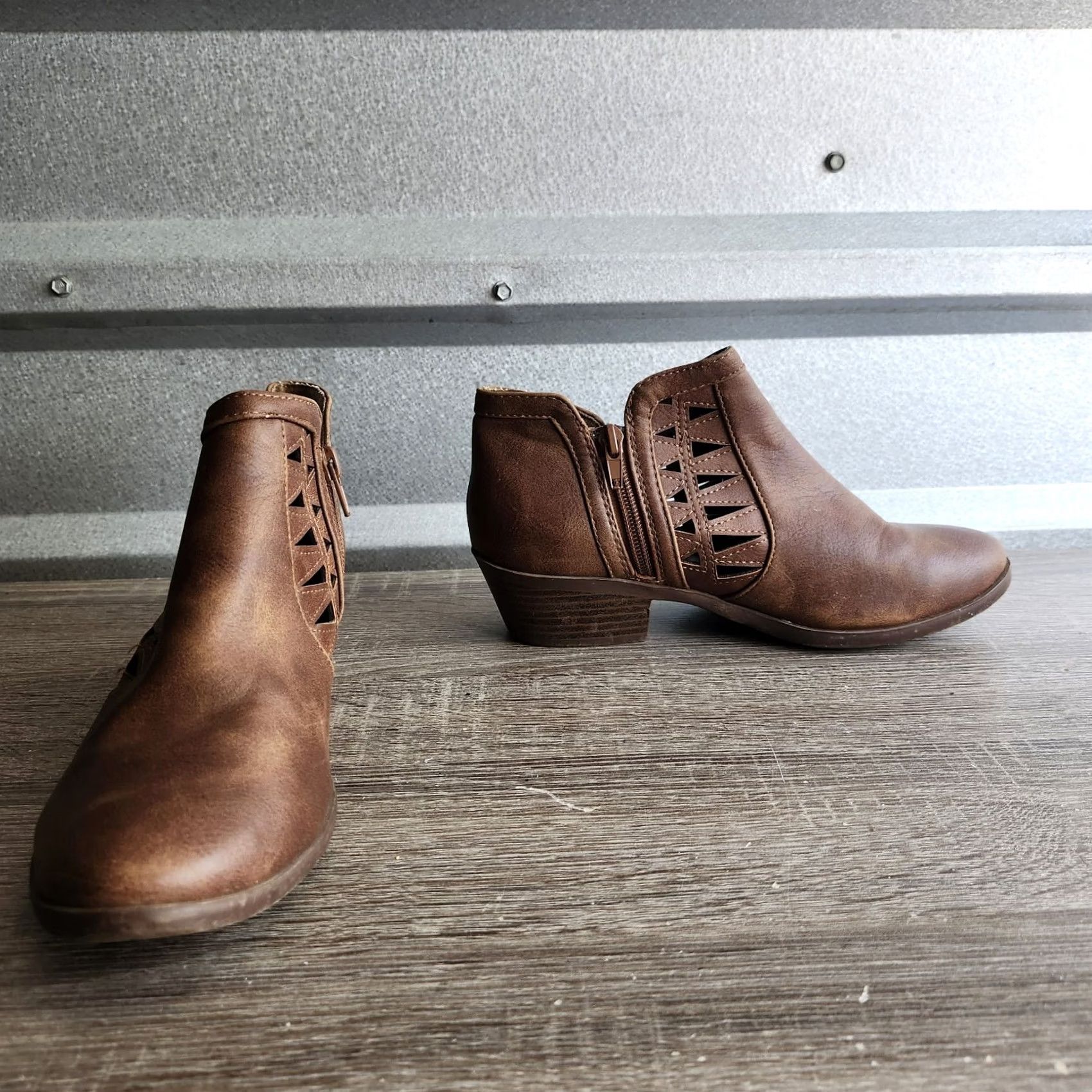Vintage Soda CHANCE Womens Perforated Cut Out Stacked Block Heel Ankle Booties Size 6.5 Brown 90s Theme Casual Formal Party/Cocktail Shoes Womens Size US 7 / IT 37 - 2 Thumbnail
