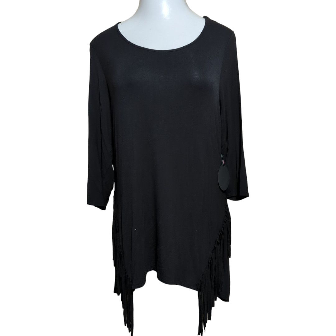 Other FRENCH BLUE Black Stretch Fringe Top 3/4 Sleeve Plus Size 2X Size XXL / US 16-18 / IT 52-54 - 1 Thumbnail
