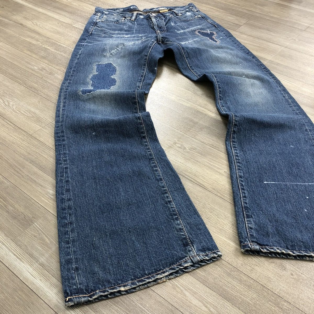 If Six Was Nine × Japanese Brand × Le Grande Bleu (L.G.B.) 🇯🇵2000s Japense Distressed Denim Punk Bootcut Flared Jeans Size US 32 / EU 48 - 3 Thumbnail