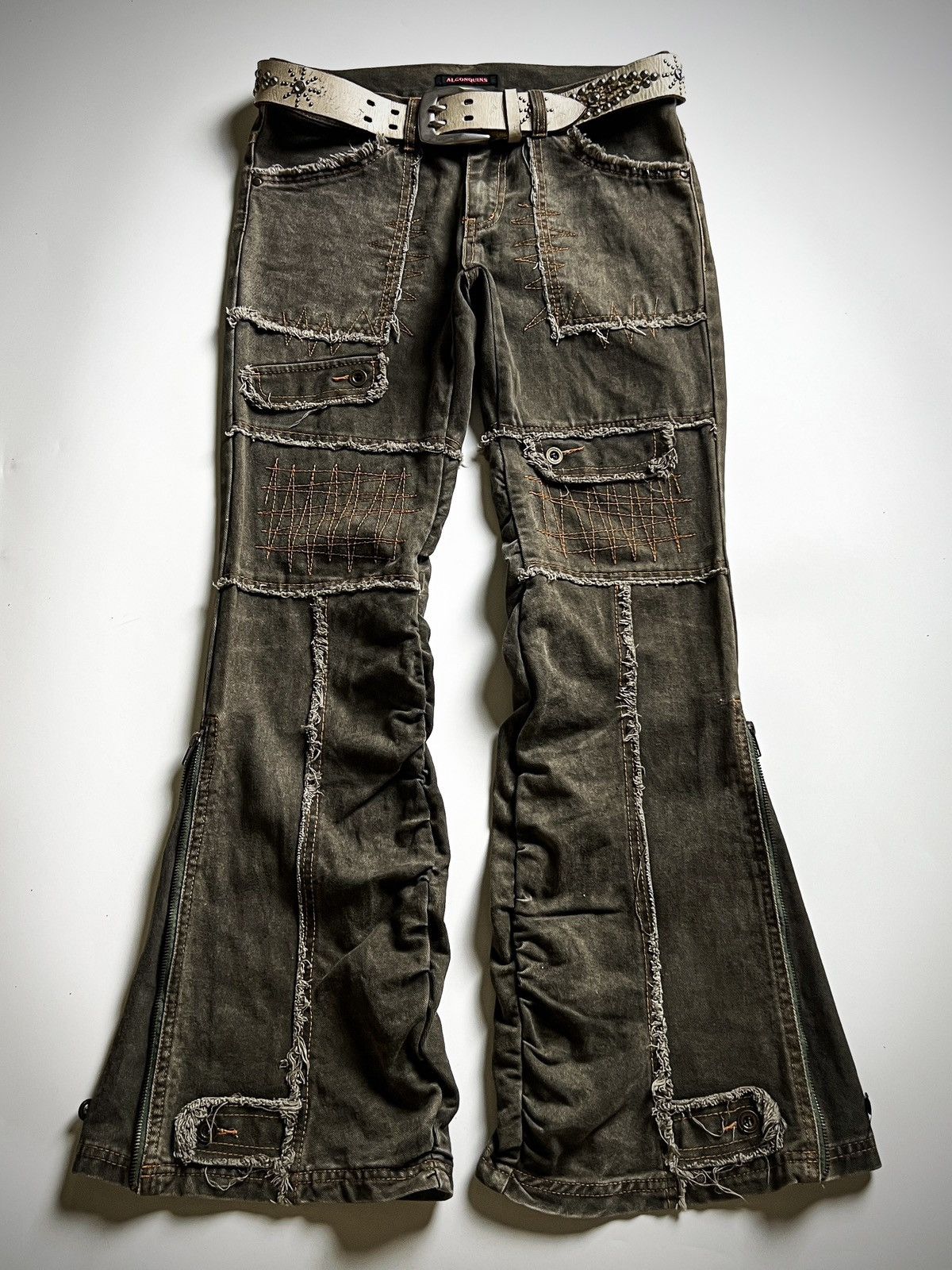 Japanese Brand Algonquins Visual Kei Mohawk Skeleton Distressed Flare Jeans Size US 31 - 1 Thumbnail