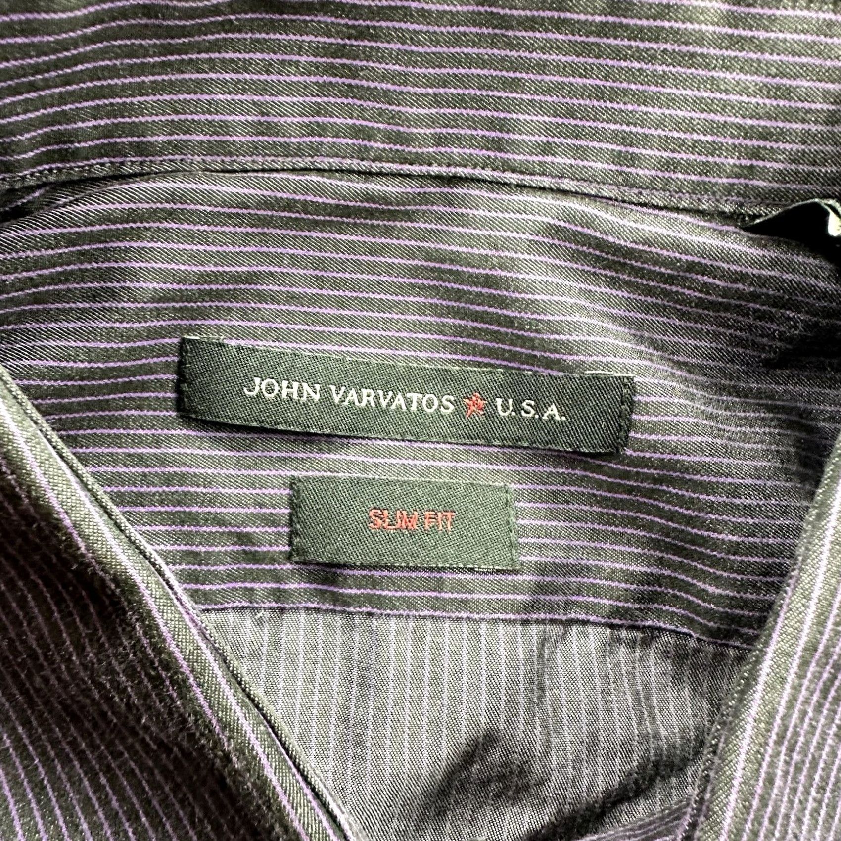 John Varvatos VINTAGE John Varvatos Shirt Men 16 32/33 Slim Fit Long Sleeve Button Up Purple Striped Size US L / EU 52-54 / 3 - 3 Thumbnail