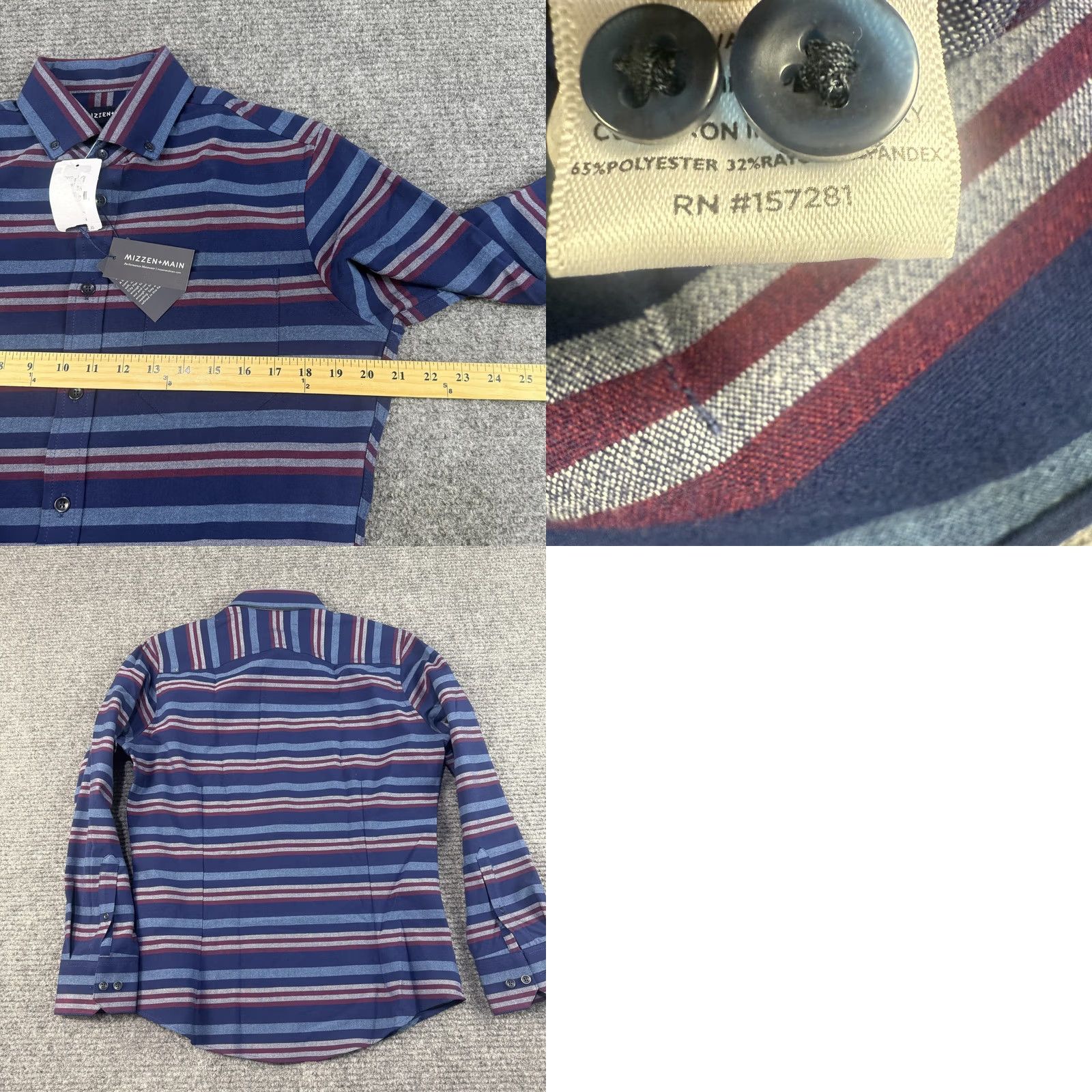 Mizzen+Main Mizzen+Main Shirt Mens S Blue Trim Fit Red Striped Performance Button Down Size US S / EU 44-46 / 1 - 8 Thumbnail