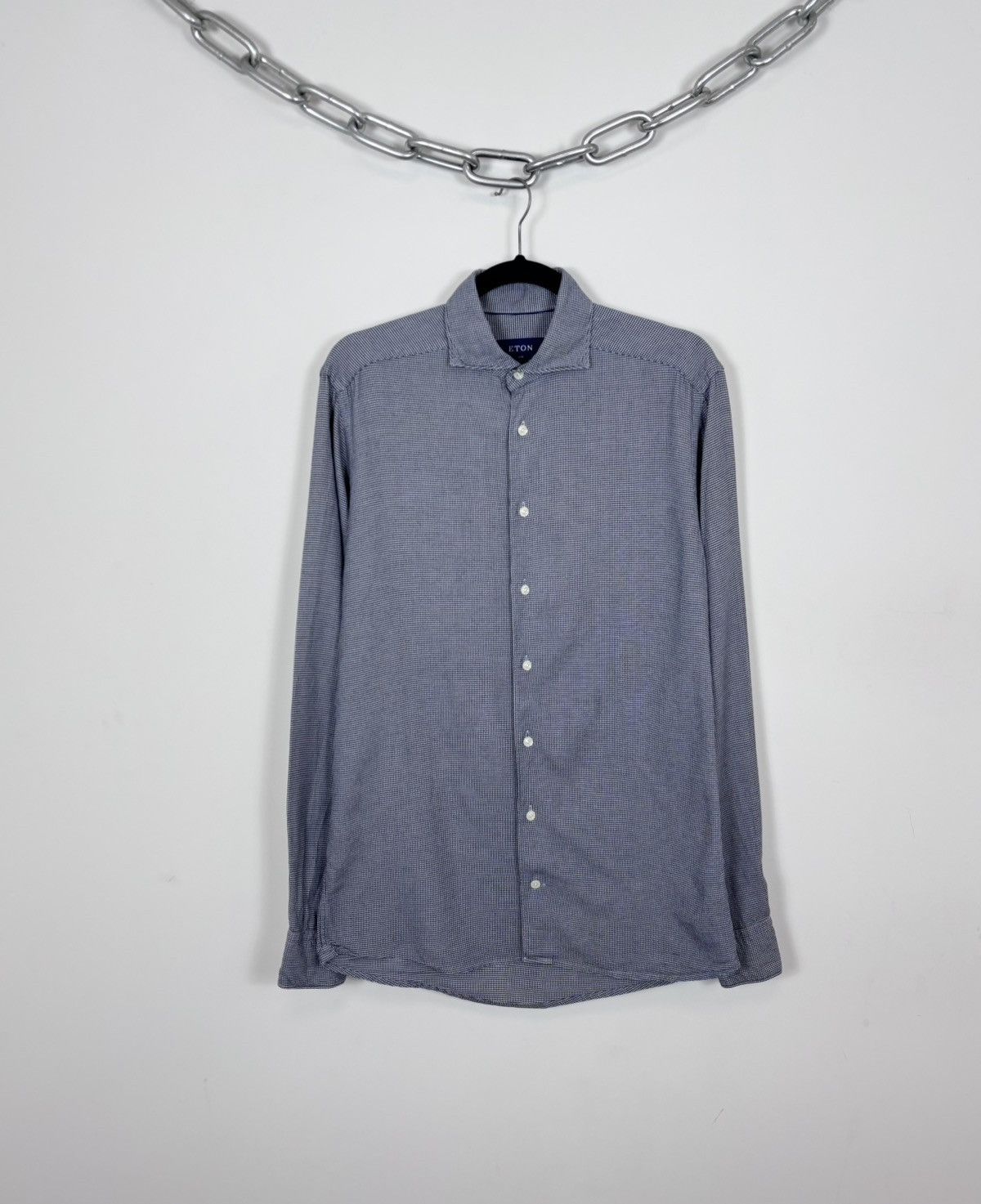 Eton Eton Men’s Navy Blue White Long Sleeve Shirt Houndstooth Size US S / EU 44-46 / 1 - 1 Thumbnail