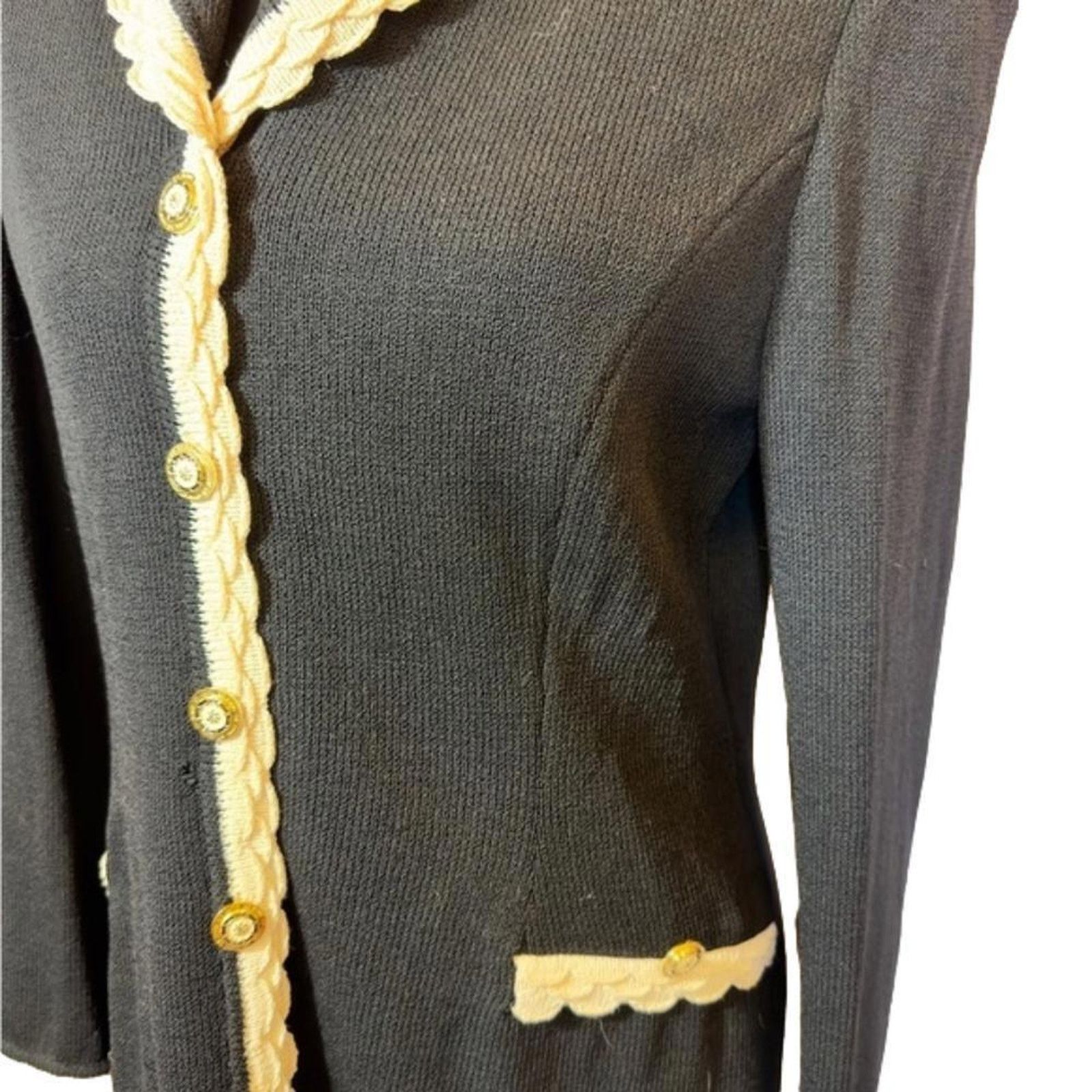 St. John St John Black Cardigan with Cream Accents Size M / US 6-8 / IT 42-44 - 2 Thumbnail