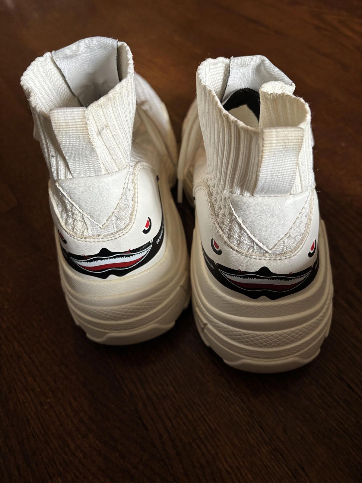 Designer DB SHARK White Knit High-Top Sneakers with Shark Design Size US 7 / IT 37 - 3 Thumbnail