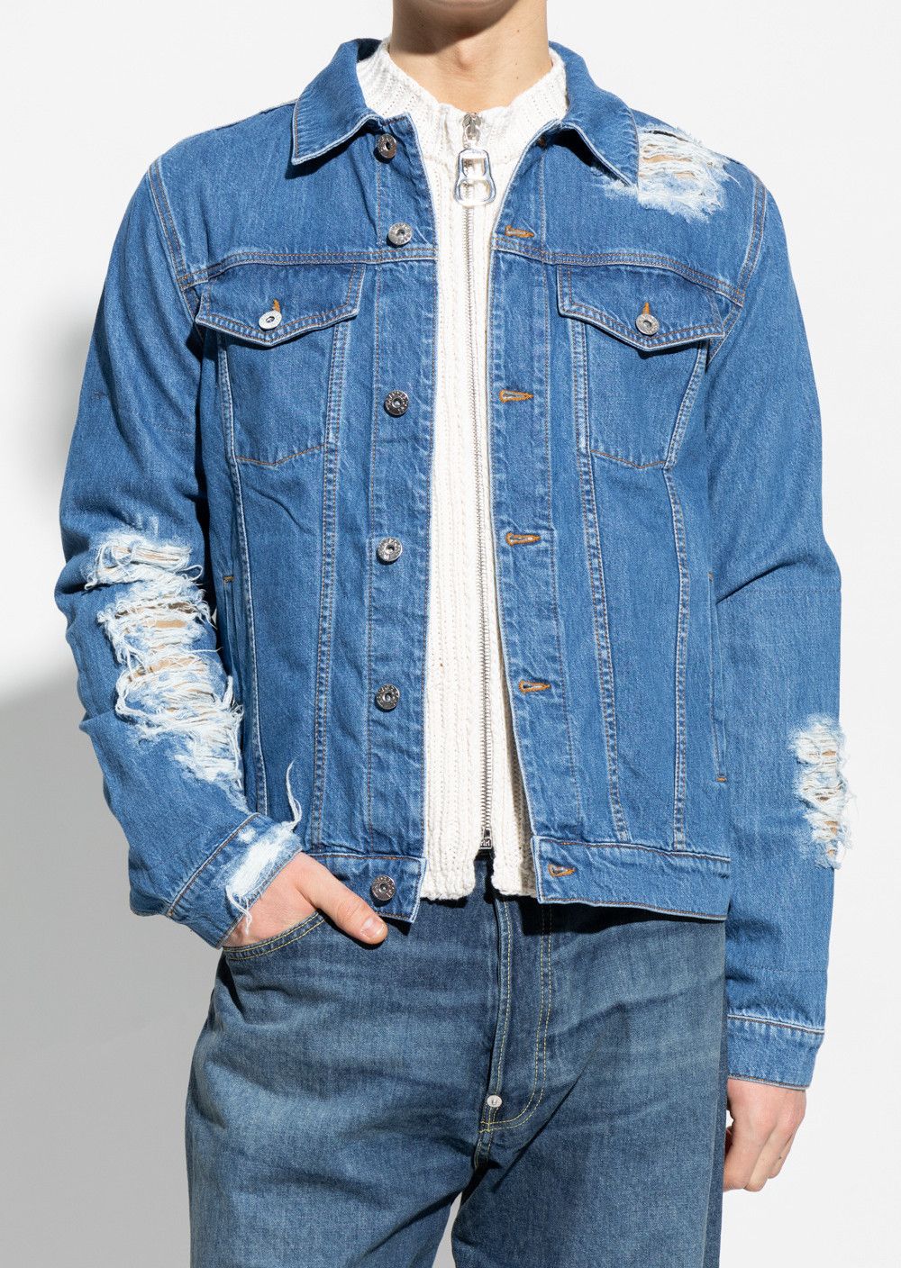 JW Anderson JW ANDERSON blue classic fit distressed denim jacket Medium Size US M / EU 48-50 / 2 - 2 Thumbnail