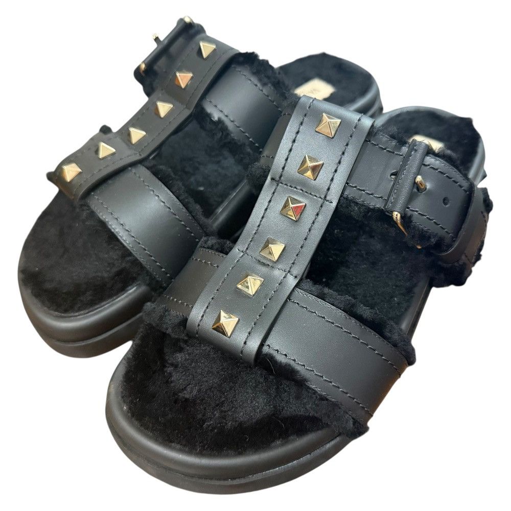 Valentino Valentino Valentino Garavani Rockstud Shearling Sandals Leather Shoes DUTY FREE for USA Size ONE SIZE - 1 Thumbnail