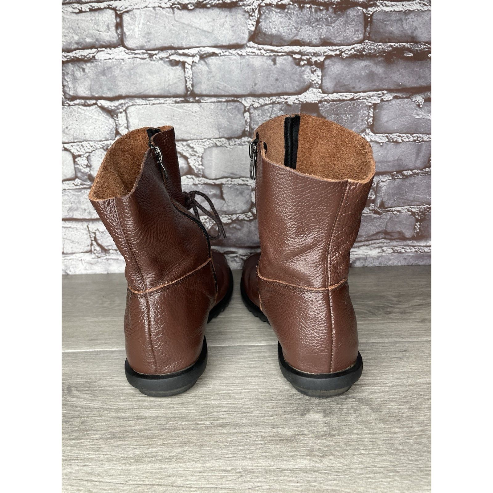 RUIbuilt Hin Rui VTG Brown Leather Ankle Boots Rope Laces Side Zip Wo Size US 8.5 / IT 38.5 - 5 Thumbnail