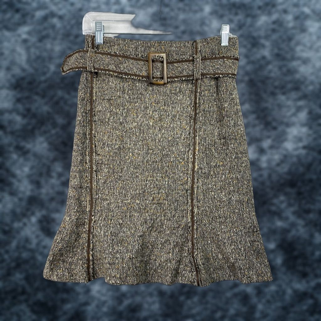 Vintage VINTAGE Serena Kay Paris Wool Skirt Sz 38 Brown Tweed Belted Made in France Women Size 28" / US 6 / IT 42 - 1 Thumbnail