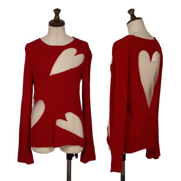 Comme Des Garcons Heart Mesh Chenille Sweater Red Size S, Women's