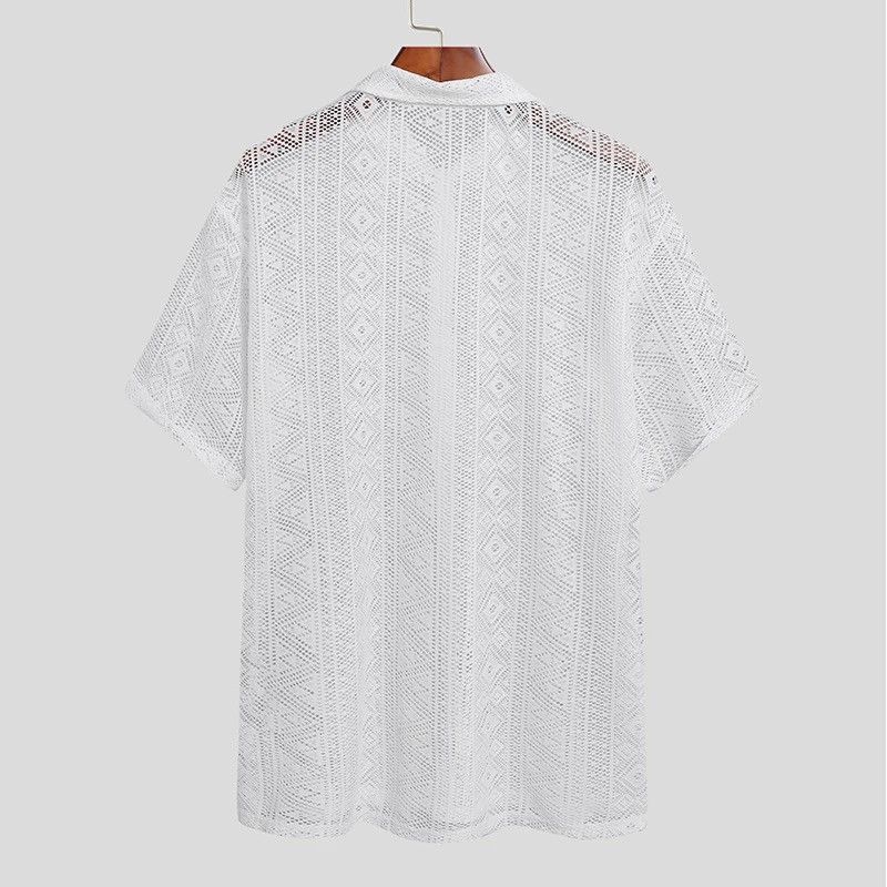 Vintage Mesh See Through Lapel Sexy Short Sleeve streetwear y2k Size US M / EU 48-50 / 2 - 5 Thumbnail
