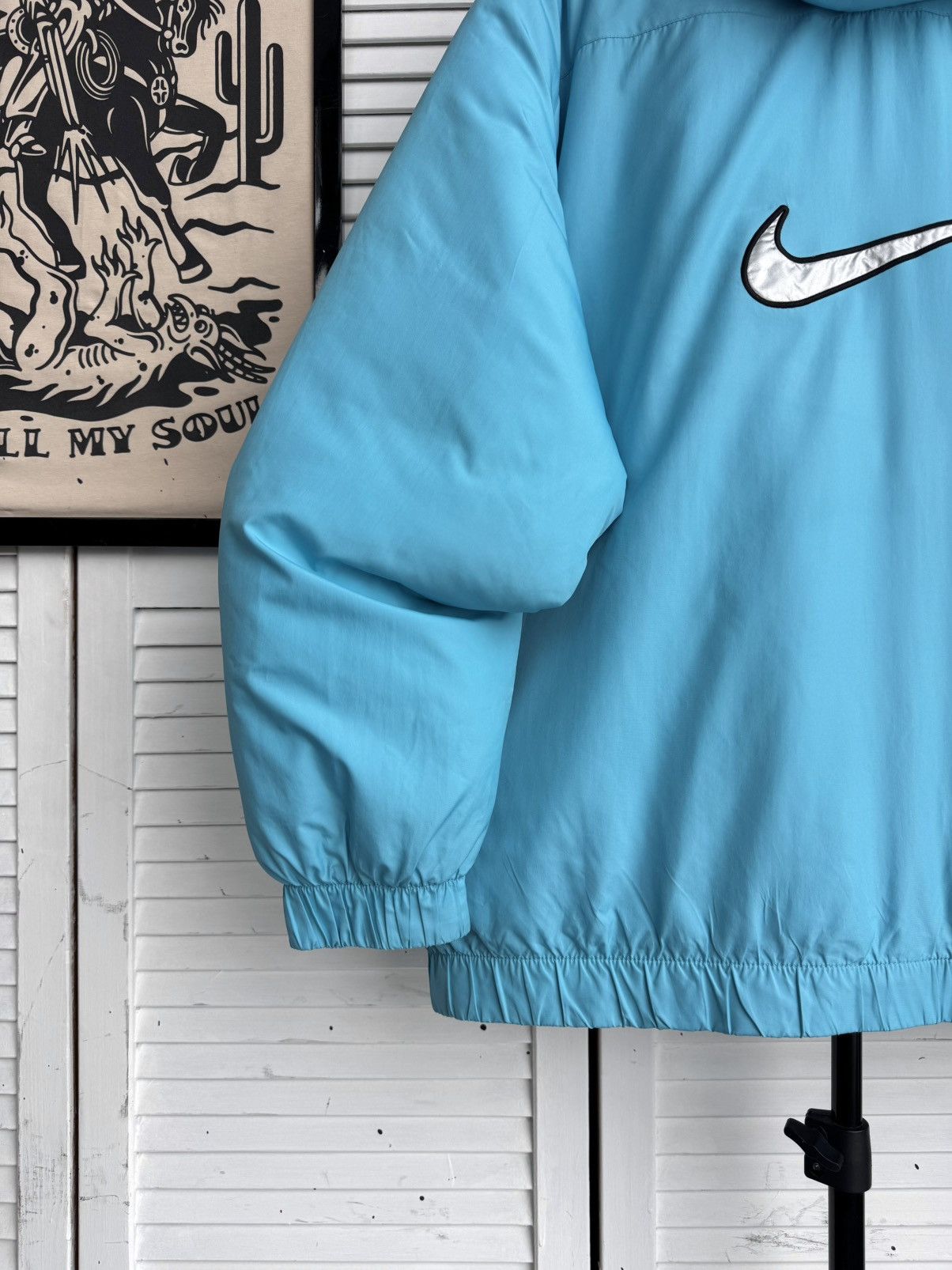 Nike Vintage Nike Puffer Jacket Metallic Big Swoosh Blue Silver Size US M / EU 48-50 / 2 - 9 Thumbnail