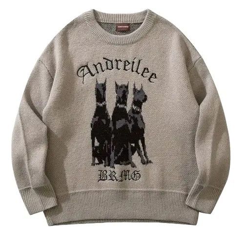 Image of Vintage Andreile Three Dog Streetwear Y2K Double Knit Hoodie in Brown, Men's (Size 2XL)