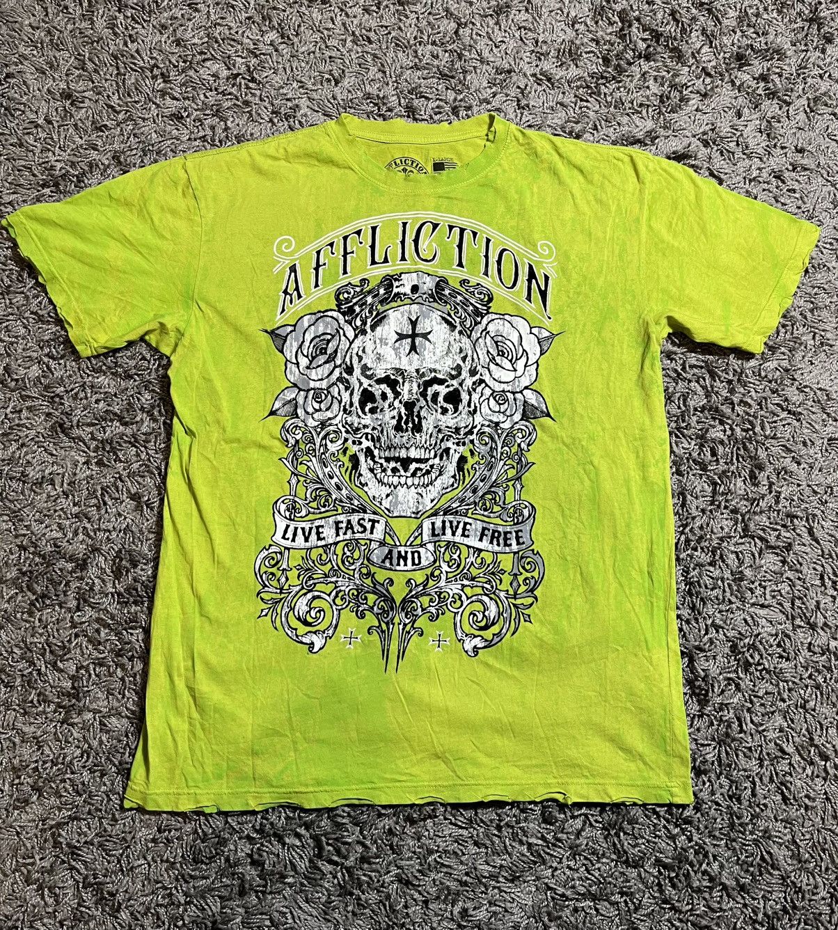 Affliction AFFLICTION SMOKING SKULL LIME LAVA COTTON T-SHIRT Size US XL / EU 56 / 4 - 1 Thumbnail