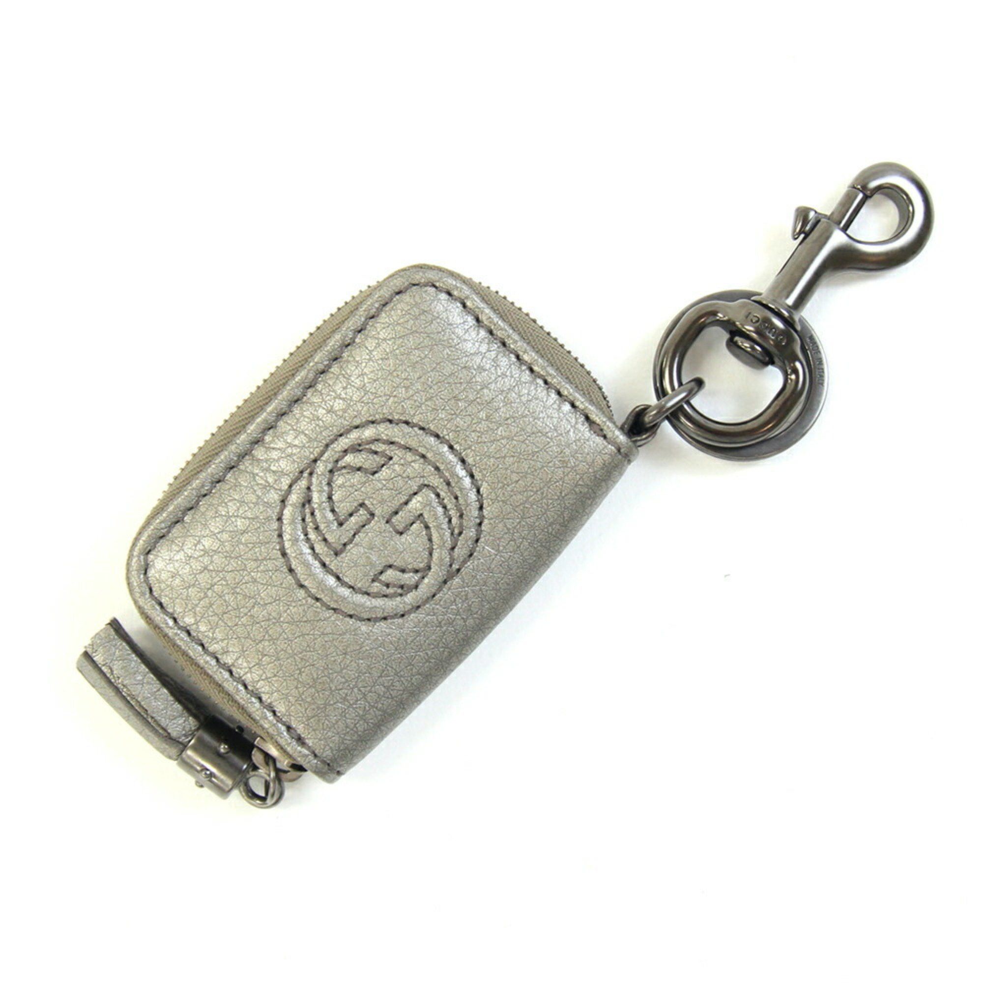 Gucci Soho Keychain 325943, Khaki Gray Leather Key Ring Bag Charm