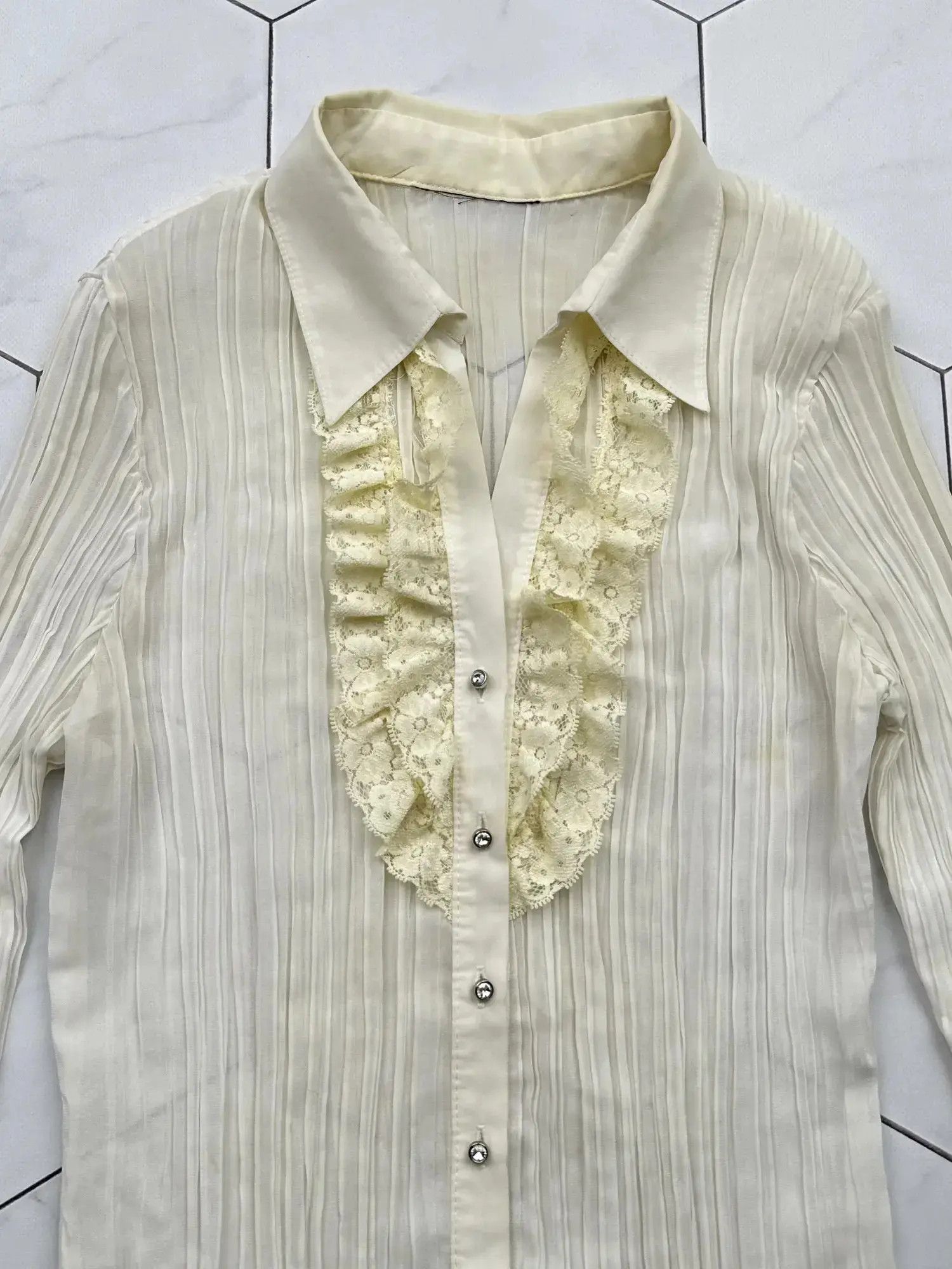 Japanese Brand Vintage Mesh Plisse Blouse (B534)E2 Size S / US 4 / IT 40 - 3 Thumbnail