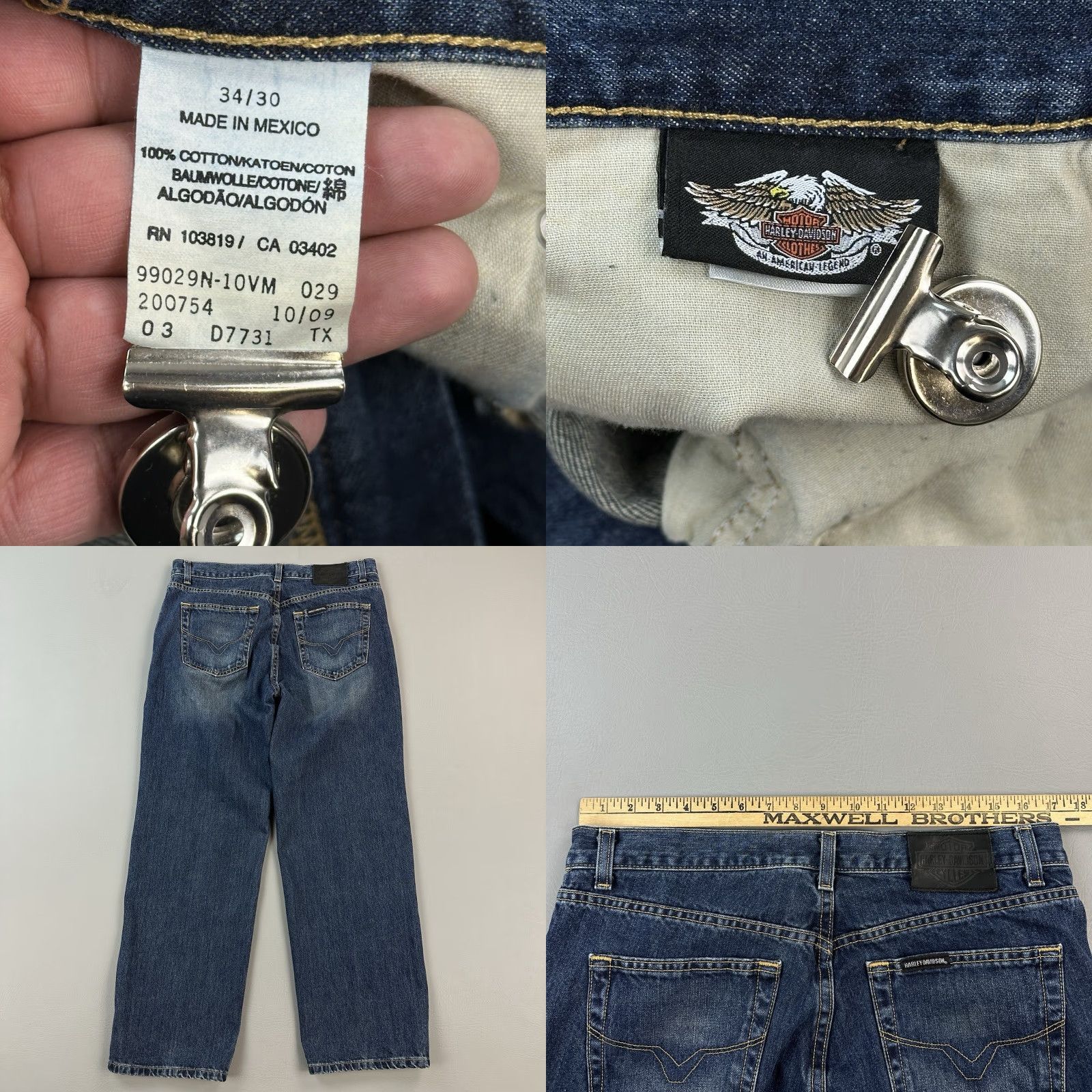 Harley Davidson Vintage Harley-Davidson Jeans Mens 34x30 Blue Dark Wash Denim Straight Biker Size US 34 / EU 50 - 8 Thumbnail