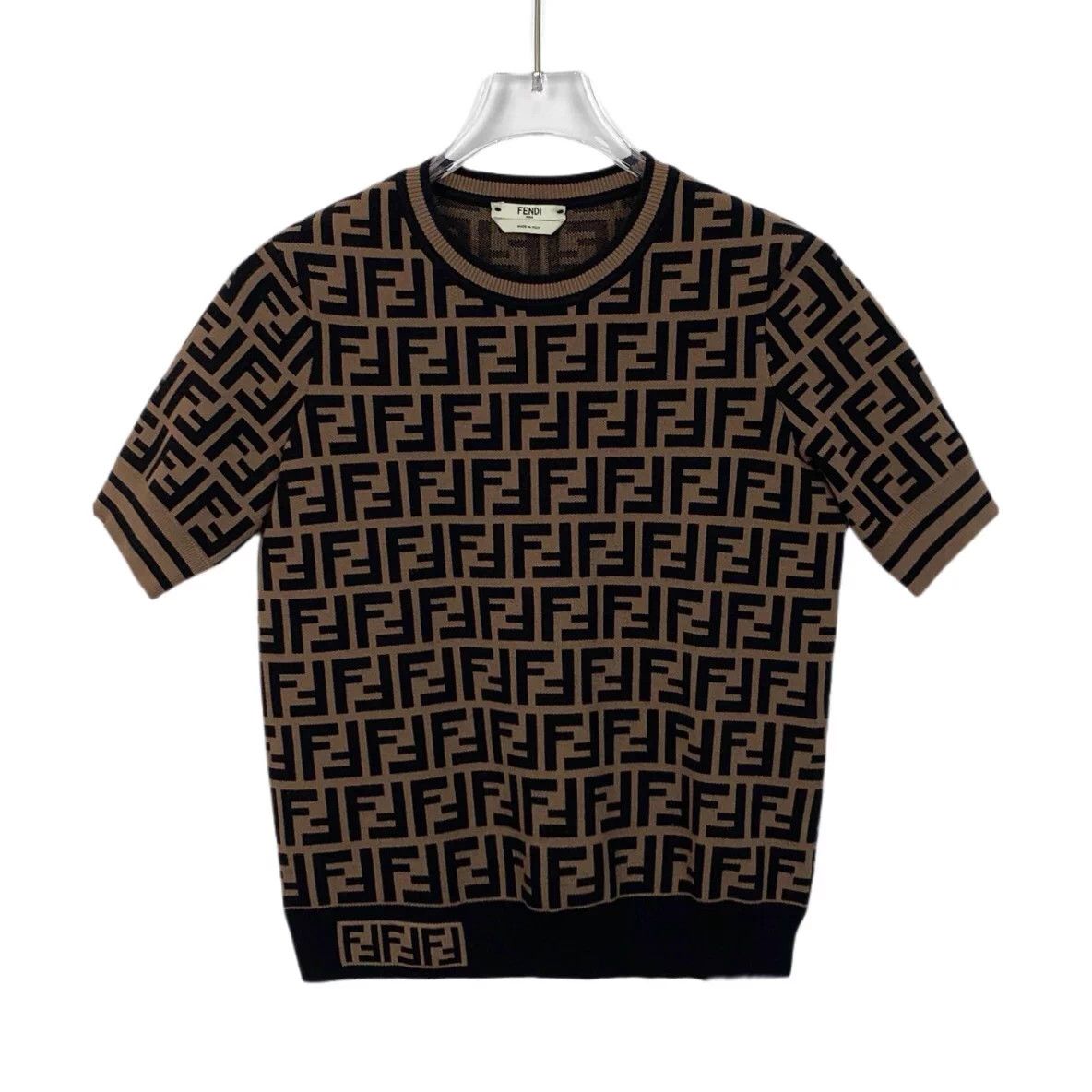 Fendi Fendi FF Monogram Knit T-Shirt Brown L Size L / US 10 / IT 46 - 1 Thumbnail