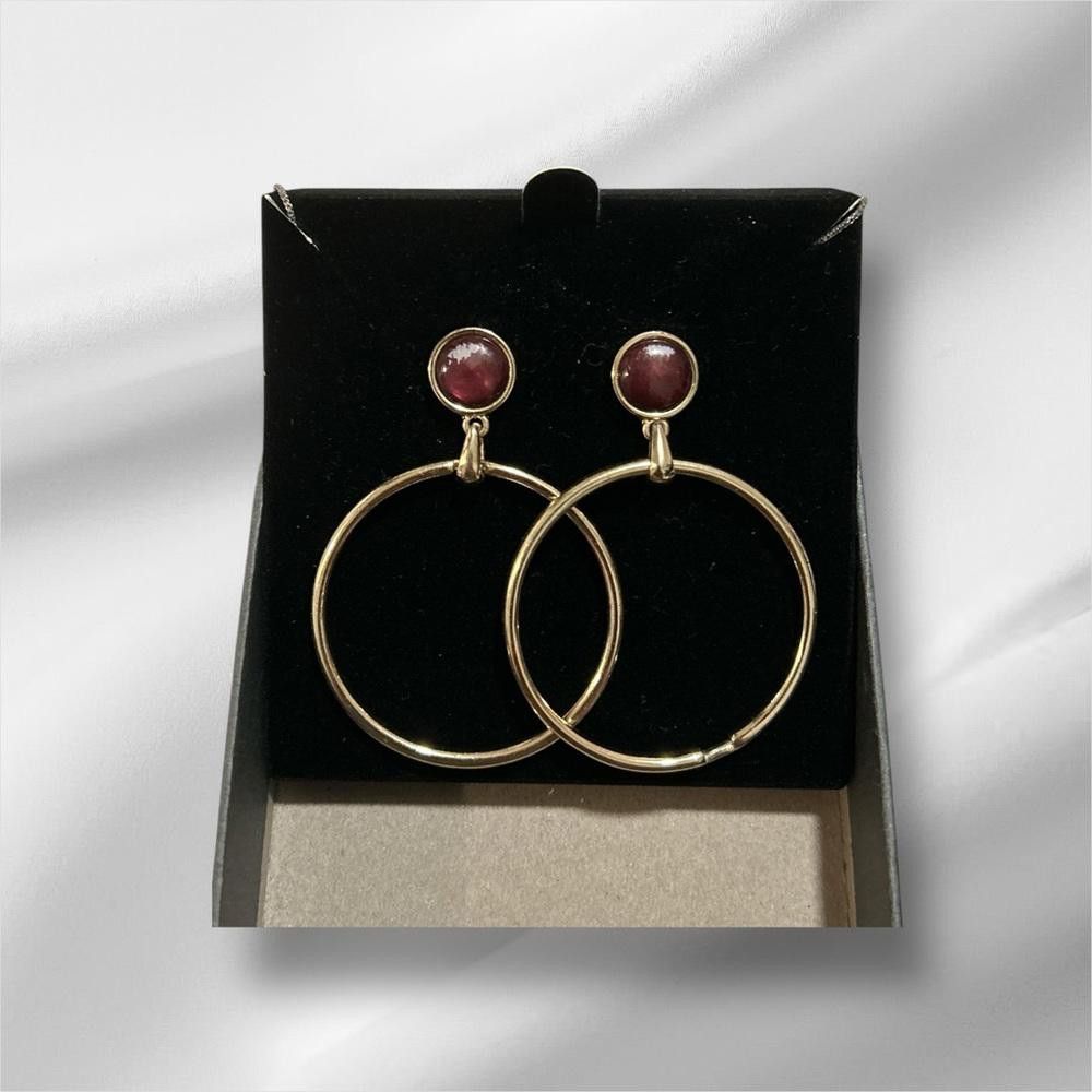 Designer Elegant Gold and Red Hoop Earrings Size ONE SIZE - 1 Thumbnail