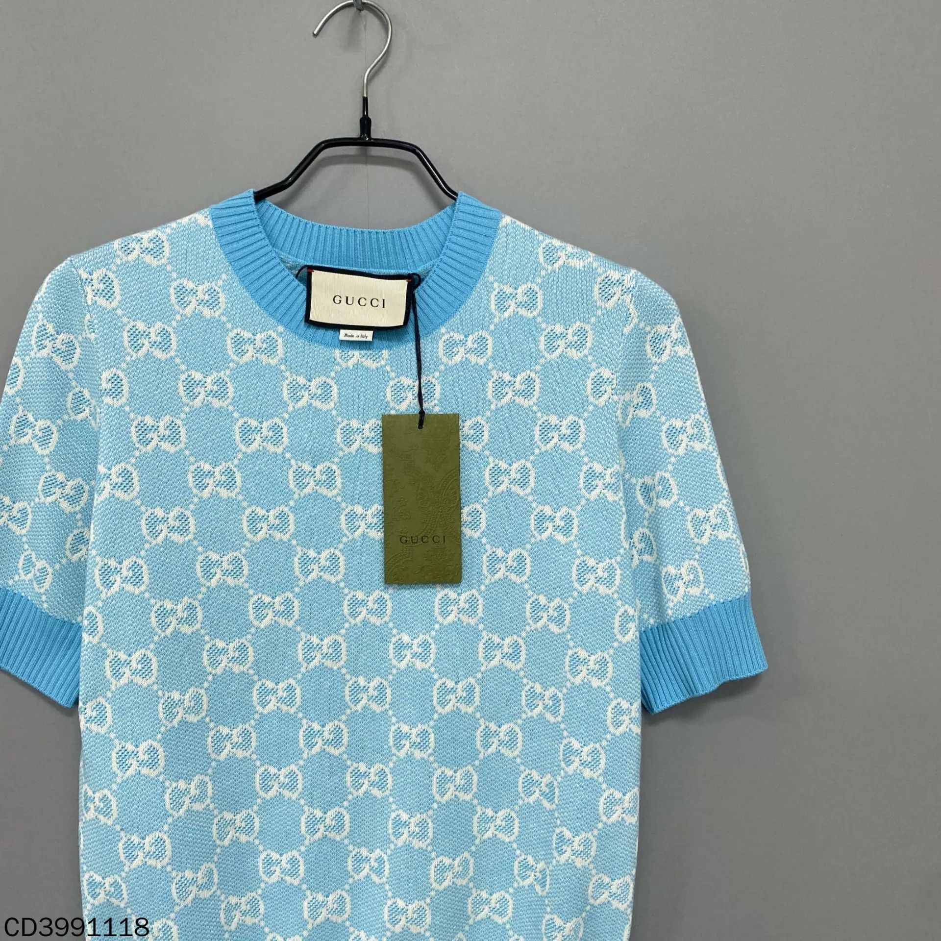 Gucci GUCCI sky blue jacquard all-over knit short sleeve M Size M / US 6-8 / IT 42-44 - 2 Thumbnail