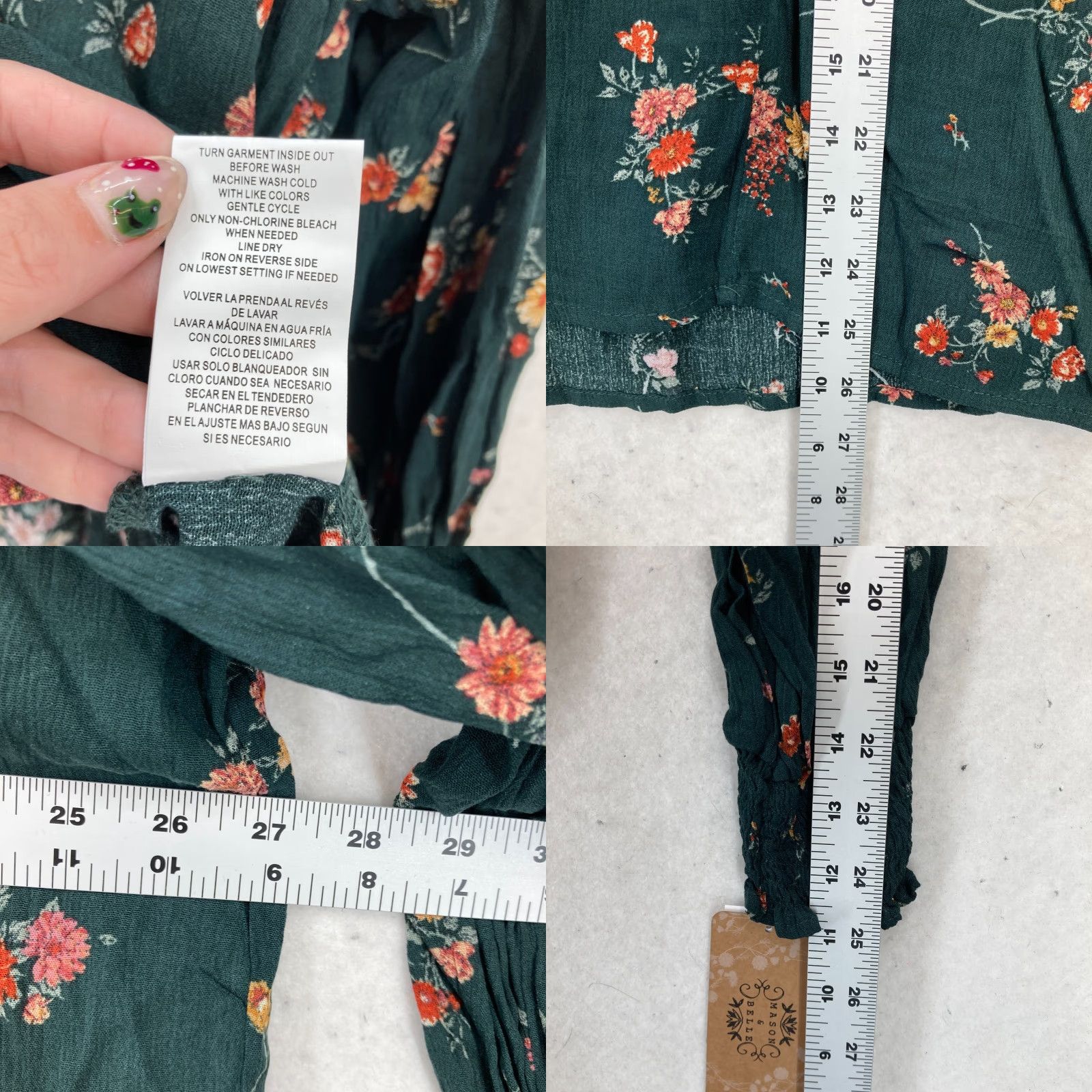 Vintage Mason & Belle Franceska Blouson Sleeve Top Women's 2X Green Floral Blouse Size XXL / US 16-18 / IT 52-54 - 8 Thumbnail
