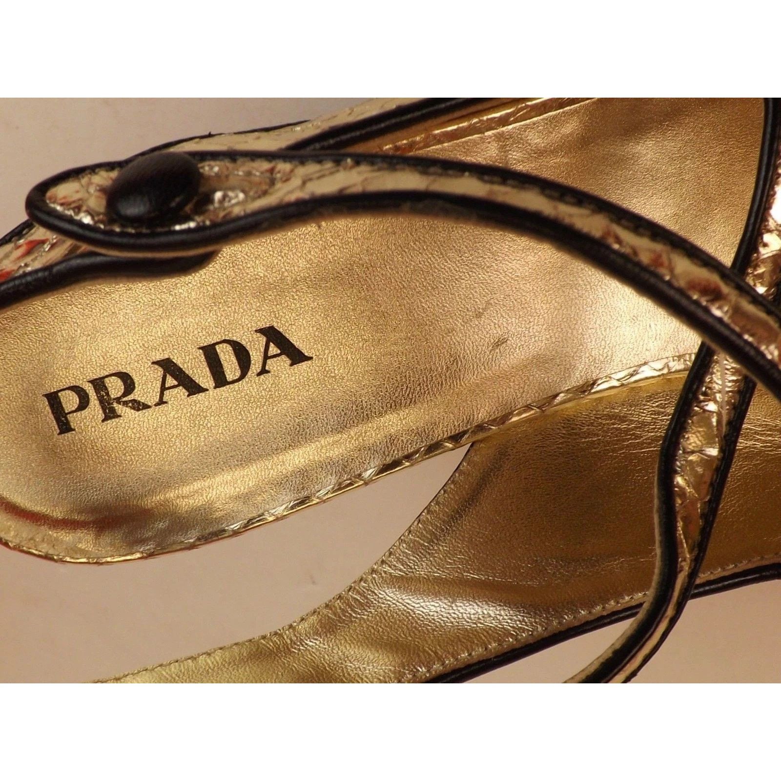 Prada PRADA 1K73 LITE GOLD SNAKE PRINT LEATHER PLATFORM SANDALS 40 Size US 10 / IT 40 - 6 Thumbnail