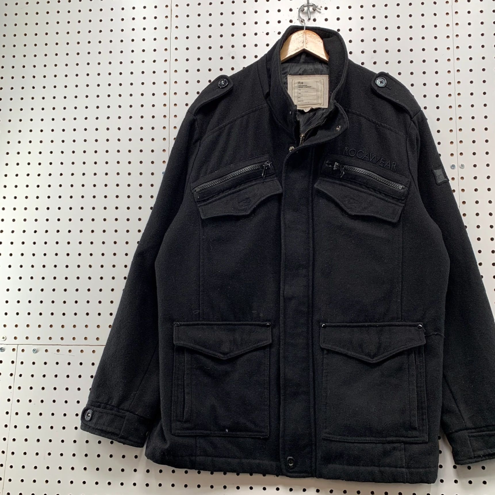 Rocawear VINTAGE Rocawear Wool Military Bomber Jacket Men XL Black Hip Hop 24x33 Size US XL / EU 56 / 4 - 4 Thumbnail