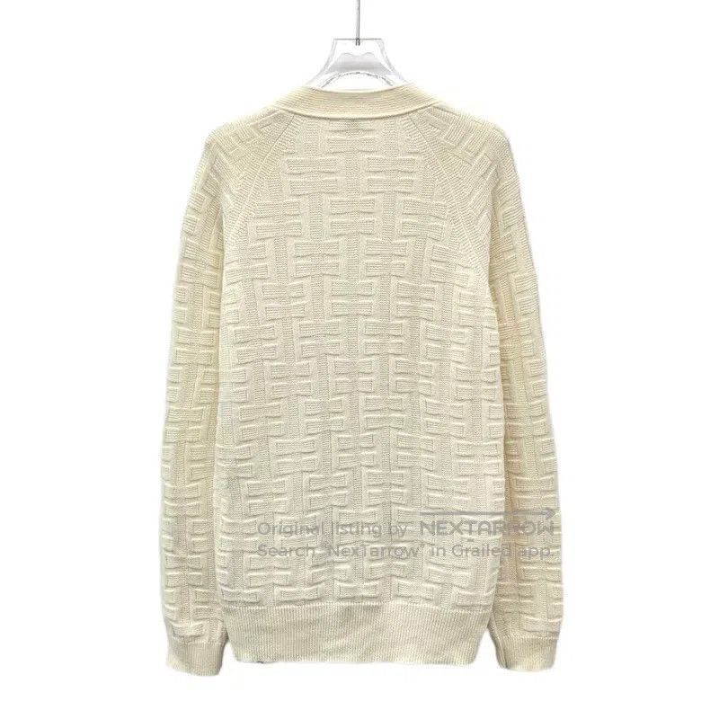 Hermes Hermes Off-white textured knitted full-print cashmere V-ne Size XXS / US 00 / IT 34 - 2 Thumbnail