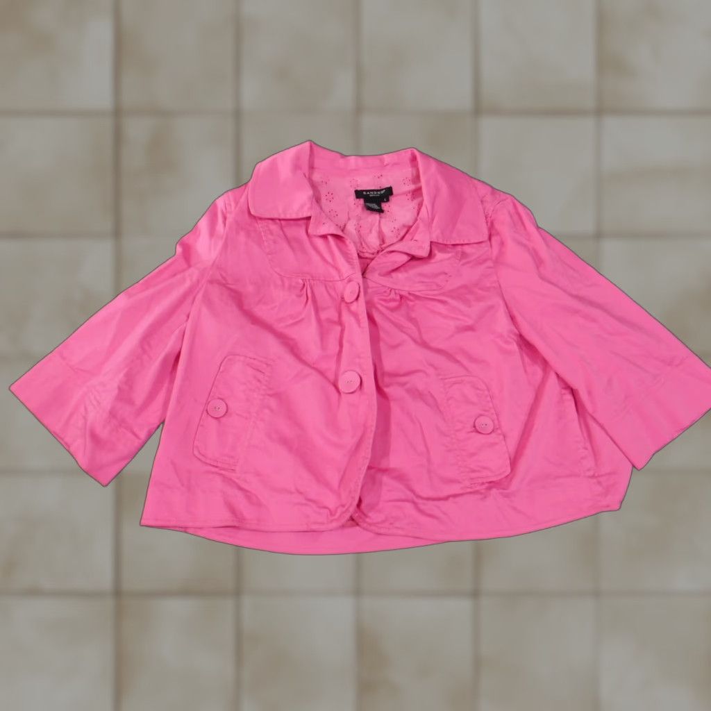 Sandro Sandro Jacket Womens L Pink Button Casual Stretch Cotton Long Sleeve Mid-Length Size L / US 10 / IT 46 - 1 Thumbnail