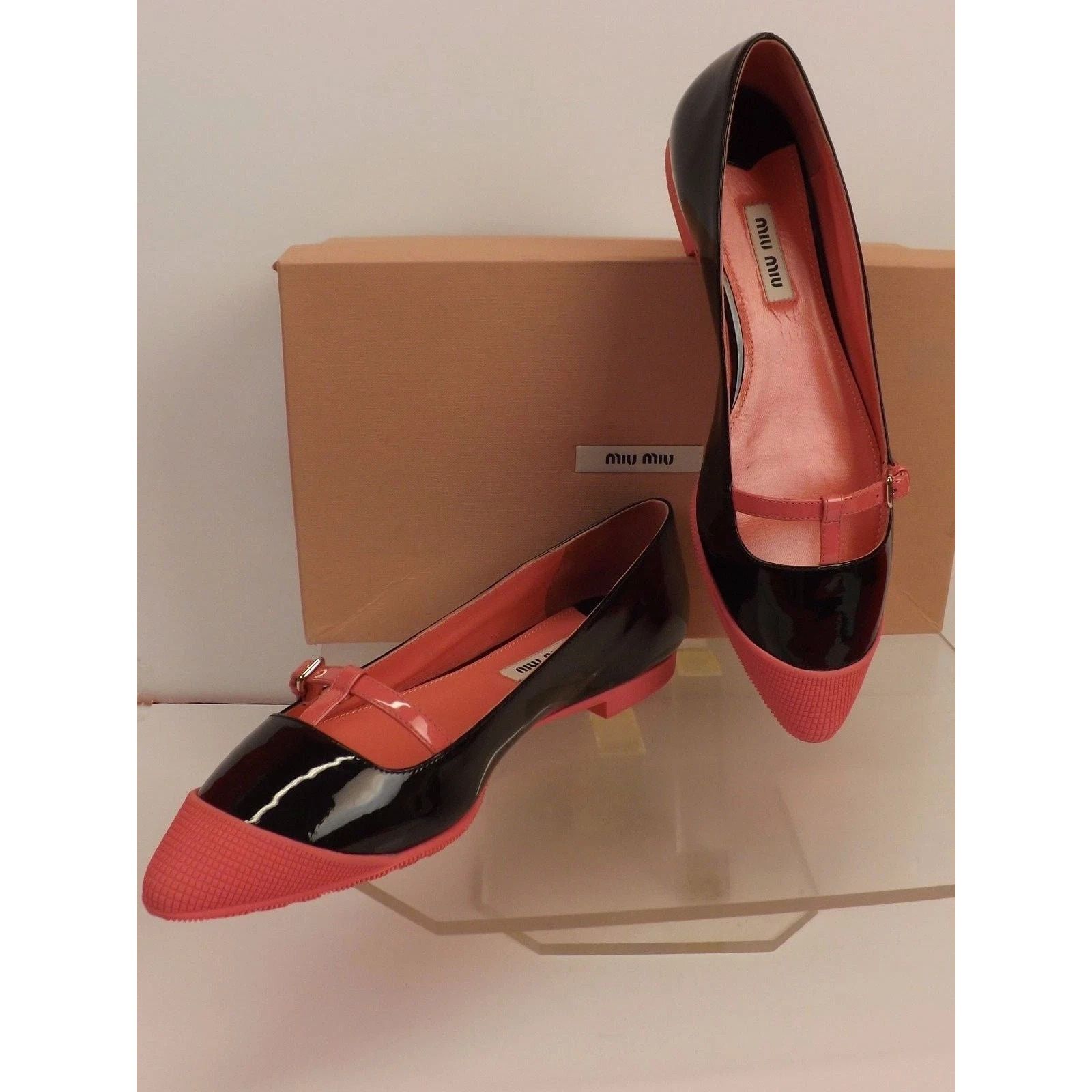 Miu Miu MIU MIU PRADA 5F95 BLACK PATENT LEATHER PINK BUCKLE FLATS 38 Size US 8 / IT 38 - 4 Thumbnail