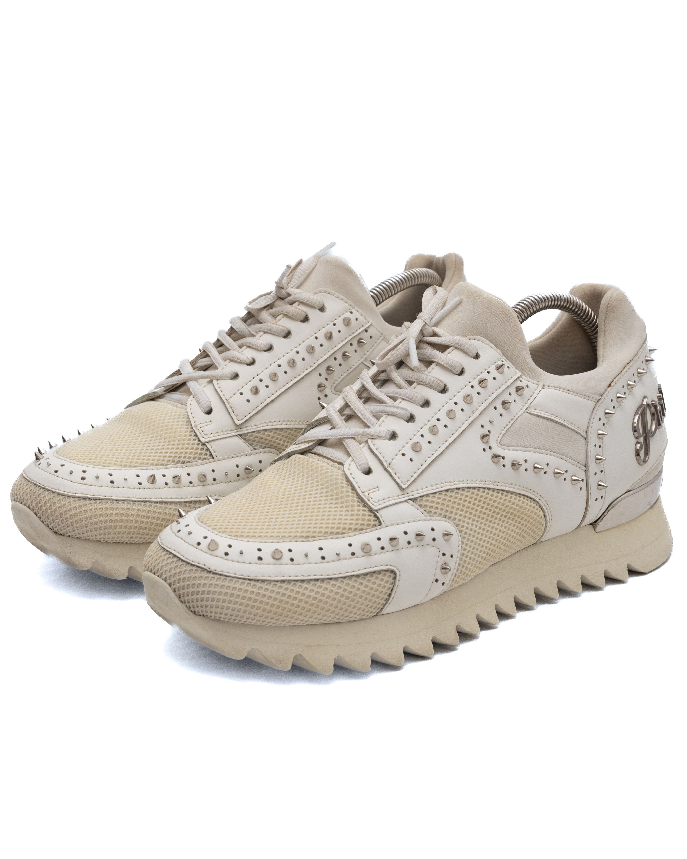 Philipp Plein PHILIPP PLEIN White Leather / Mesh Spiked Sneakers Size US 7 / EU 40 - 1 Thumbnail