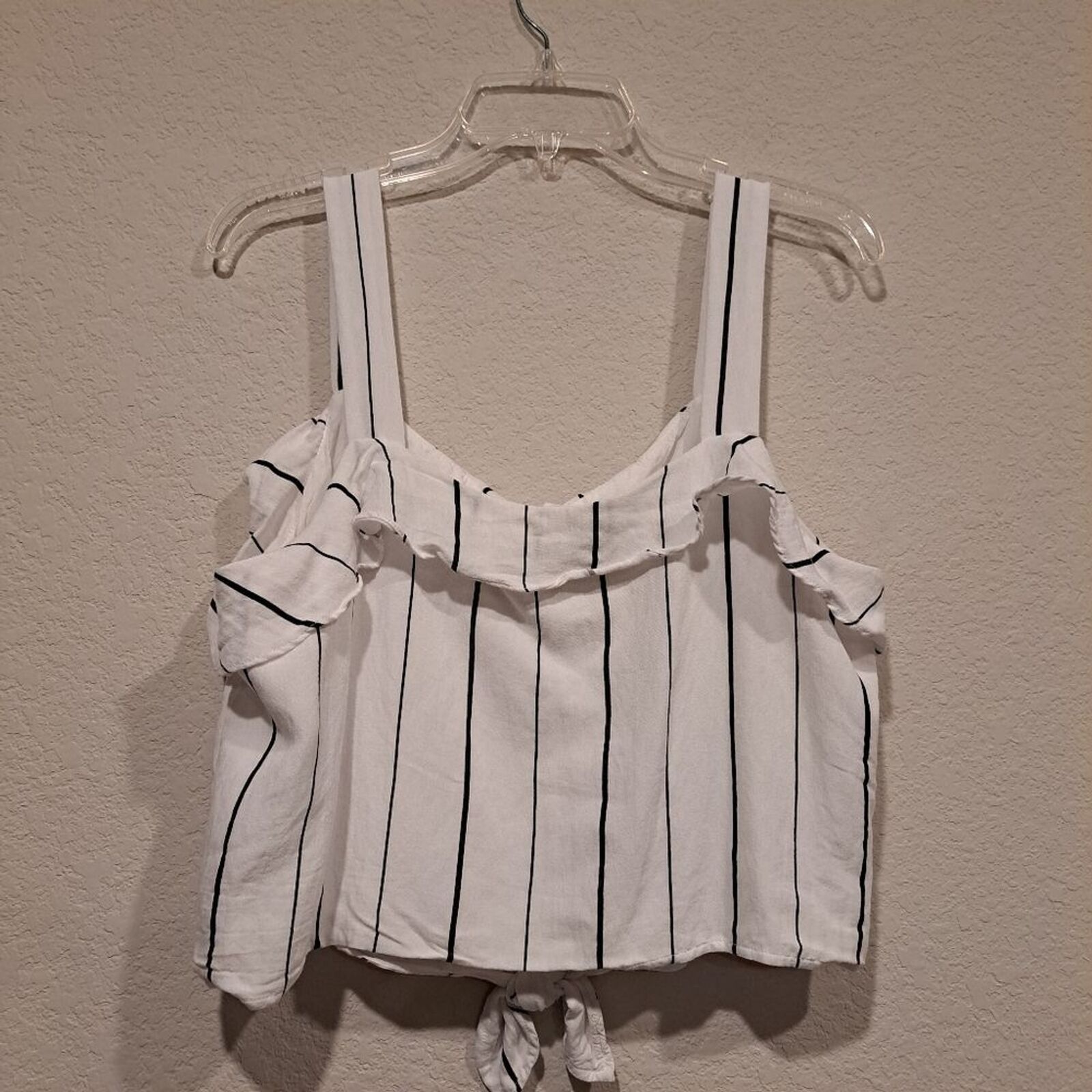 Other Lush Ilona Tie Front Crop Top ruffled white pin stripe XL Size XL / US 12-14 / IT 48-50 - 4 Thumbnail