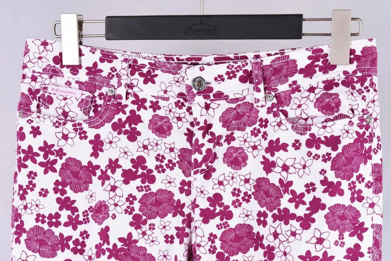 Dolce & Gabbana Women's D&G Dolce & Gabbana Floral Print Denim Pants W30 L21 Size 30" / US 8 / IT 44 - 2 Thumbnail